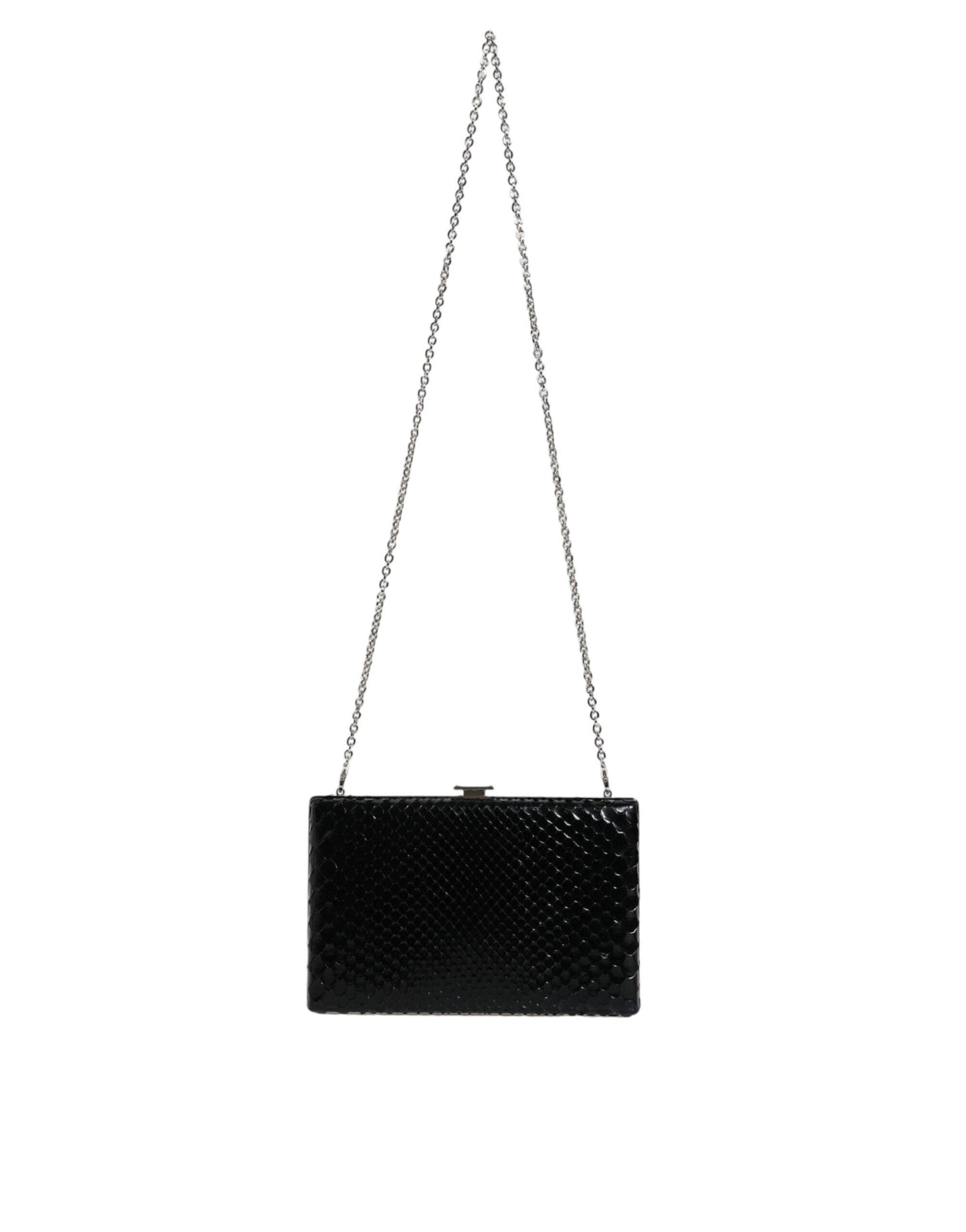 Dolce & Gabbana Black Leather Silver Frame Clutch Mini Crossbody Bag - Arichezz.store