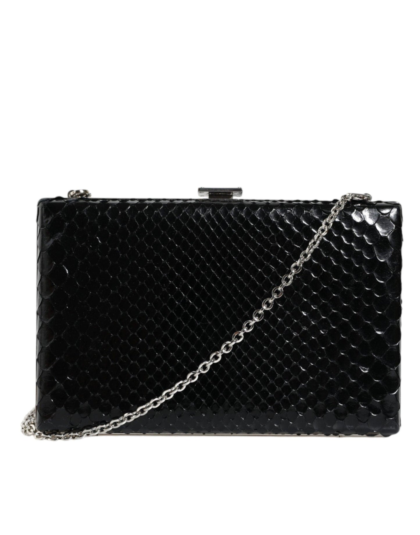 Dolce & Gabbana Black Leather Silver Frame Clutch Mini Crossbody Bag - Arichezz.store