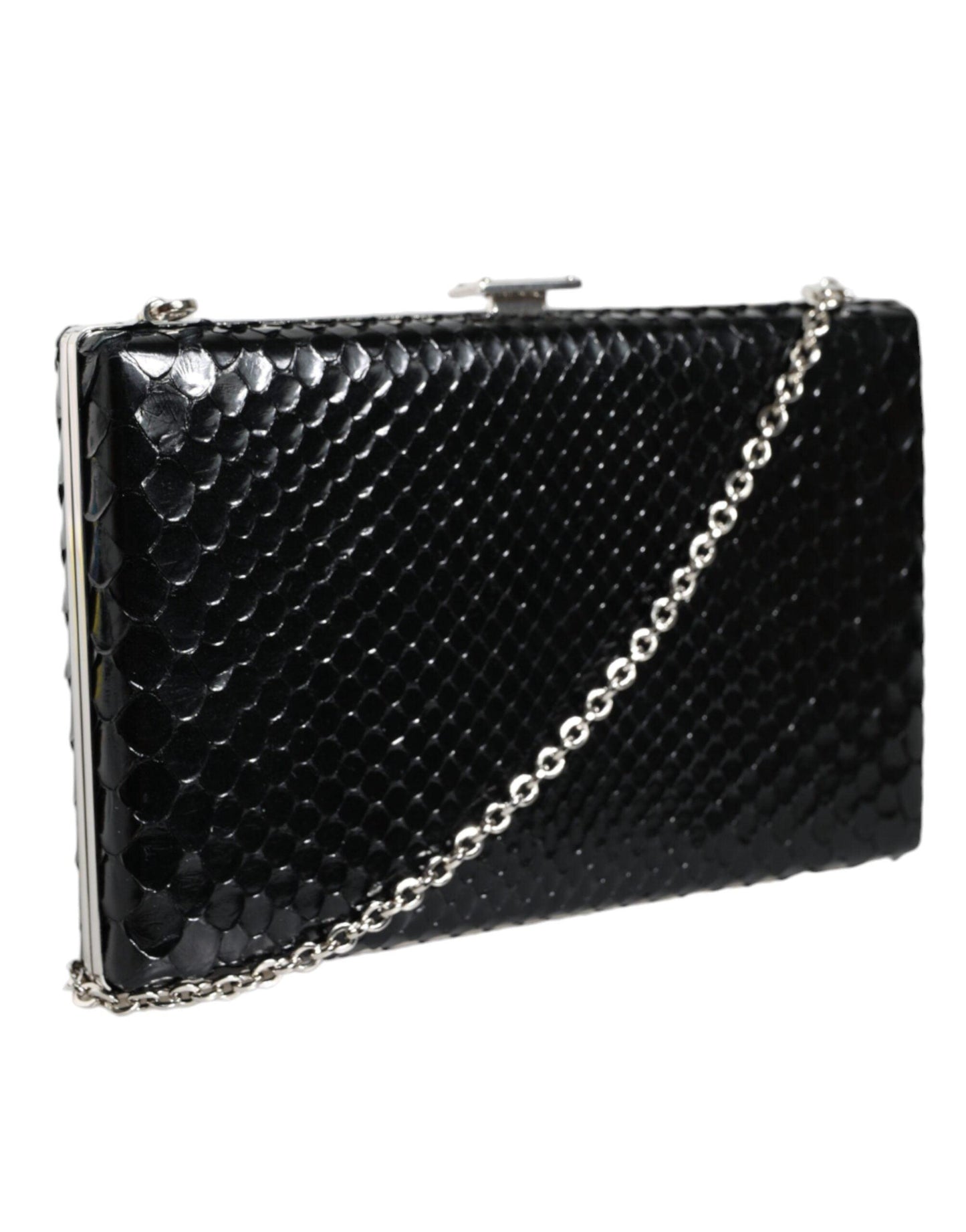 Dolce & Gabbana Black Leather Silver Frame Clutch Mini Crossbody Bag - Arichezz.store