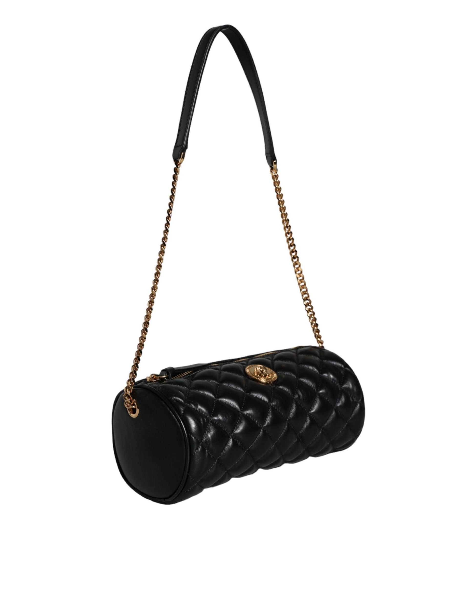 Versace Black Mini Quilted Lambskin Leather Crossbody Sling Bag - Arichezz.store