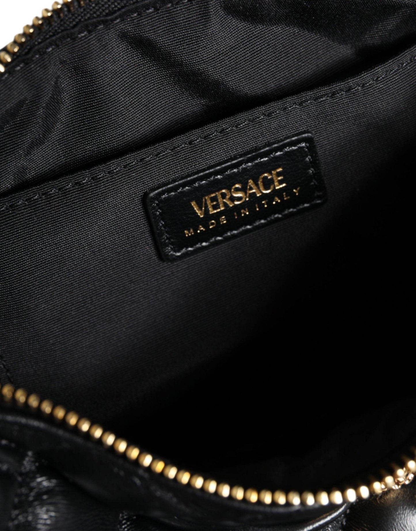 Versace Black Mini Quilted Lambskin Leather Crossbody Sling Bag - Arichezz.store