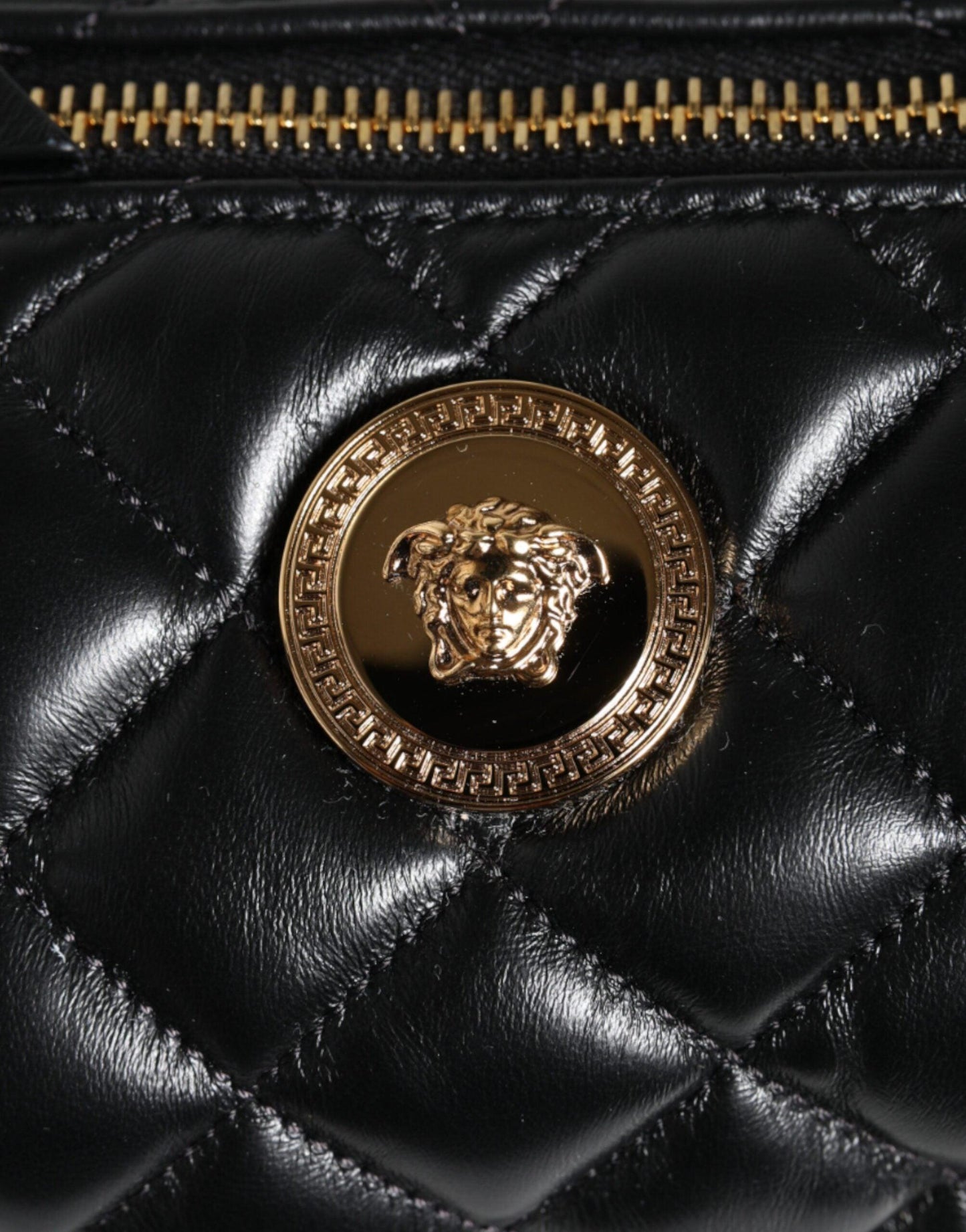 Versace Black Mini Quilted Lambskin Leather Crossbody Sling Bag - Arichezz.store