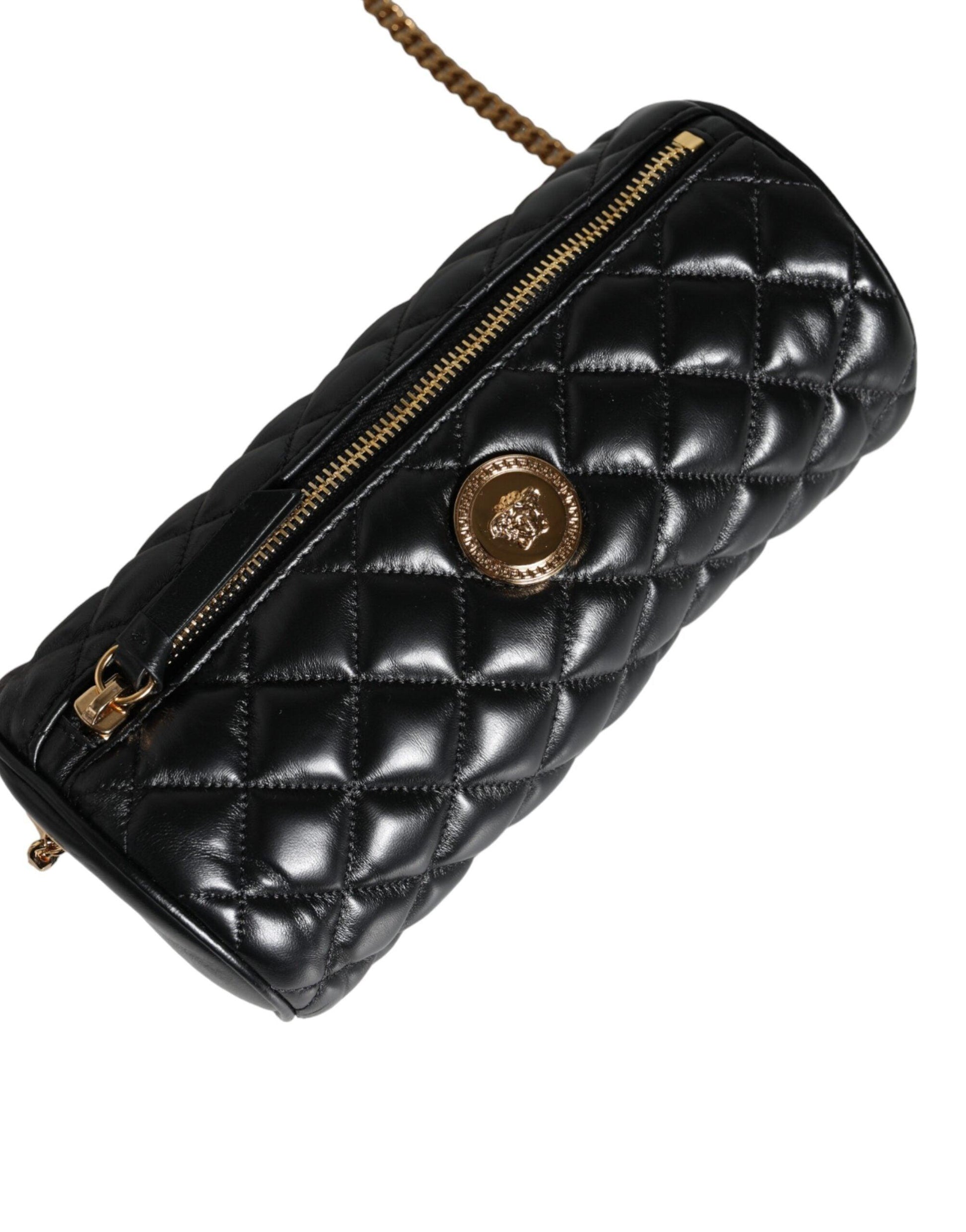 Versace Black Mini Quilted Lambskin Leather Crossbody Sling Bag - Arichezz.store