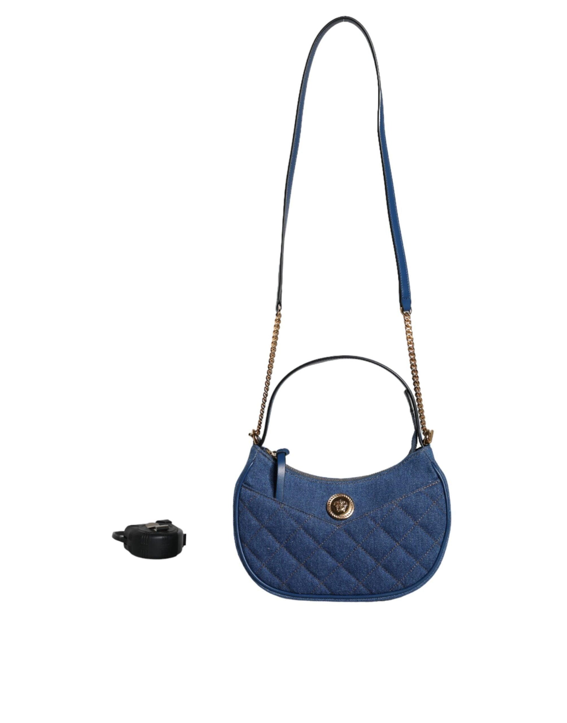 Versace Blue Quilted Denim Leather Top Handle Shoulder Bag - Arichezz.store