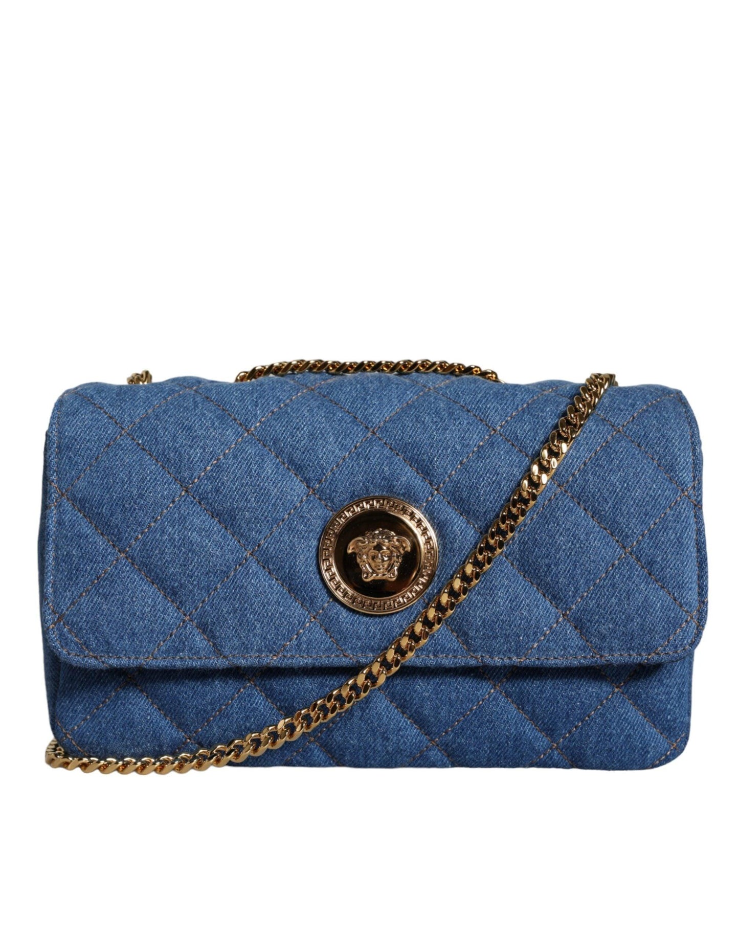 Versace Blue Quilted Denim Leather Crossbody Shoulder Bag - Arichezz.store