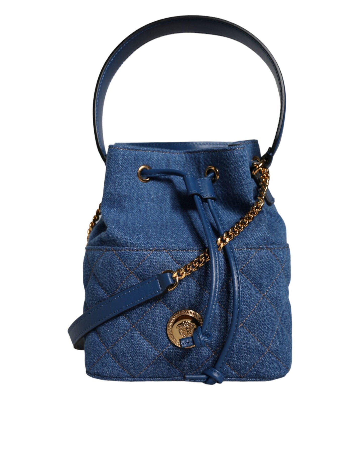 Versace Blue Quilted Denim Leather Crossbody Shoulder Bag - Arichezz.store