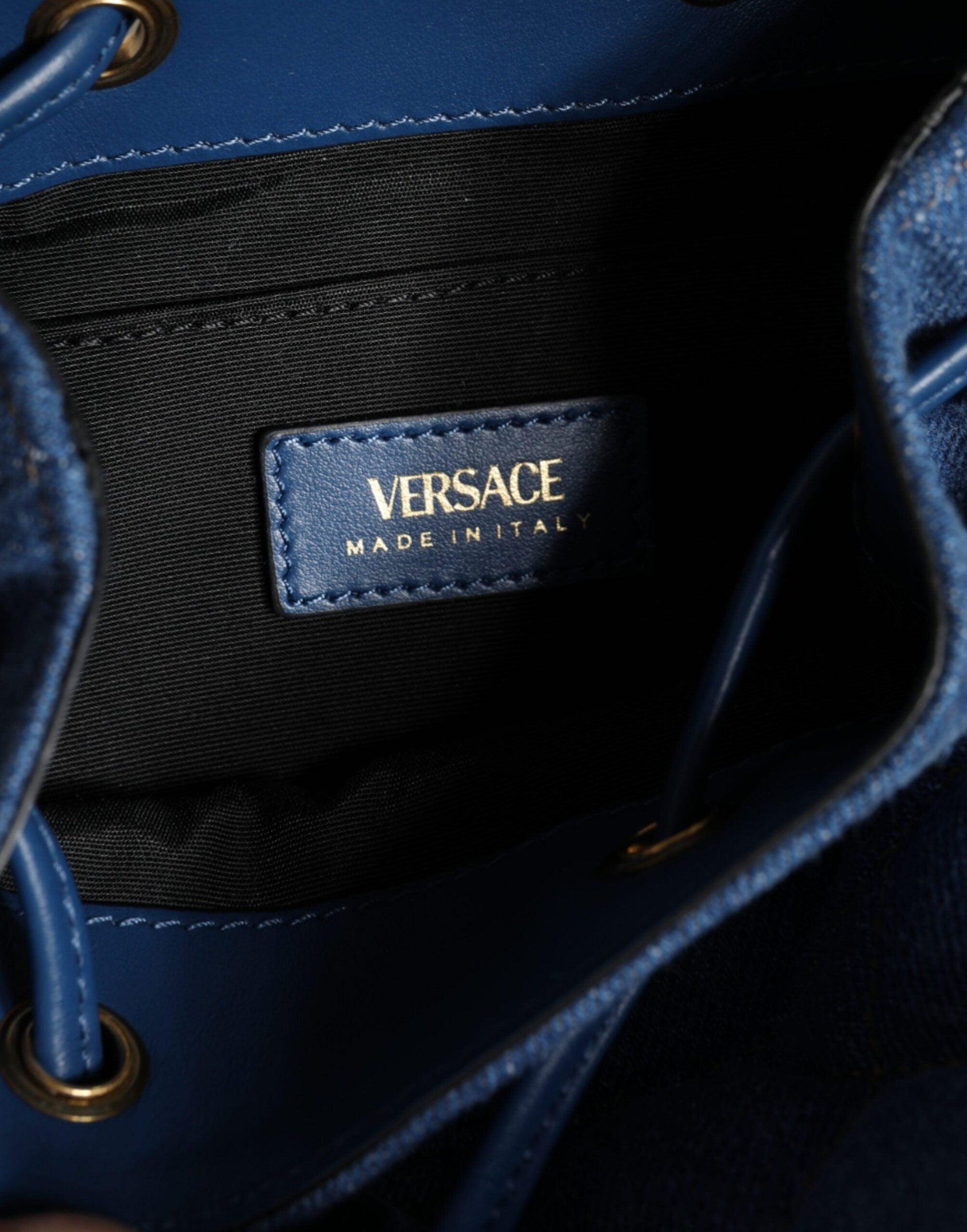 Versace Blue Quilted Denim Leather Crossbody Shoulder Bag - Arichezz.store