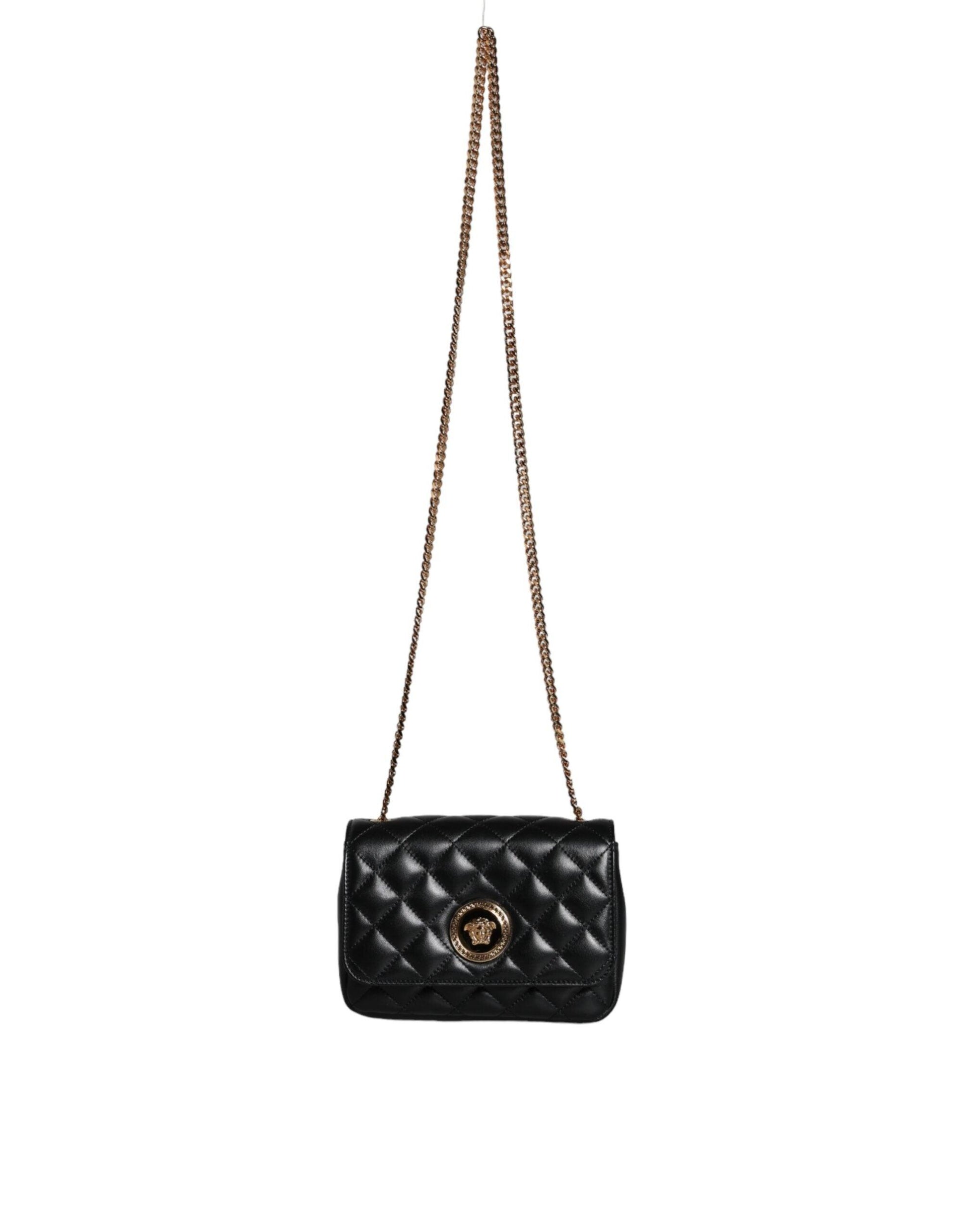 Versace Black Quilted Lambskin Leather Crossbody Shoulder Bag - Arichezz.store