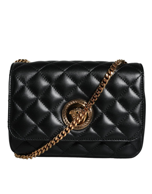 Versace Black Quilted Lambskin Leather Crossbody Shoulder Bag - Arichezz.store