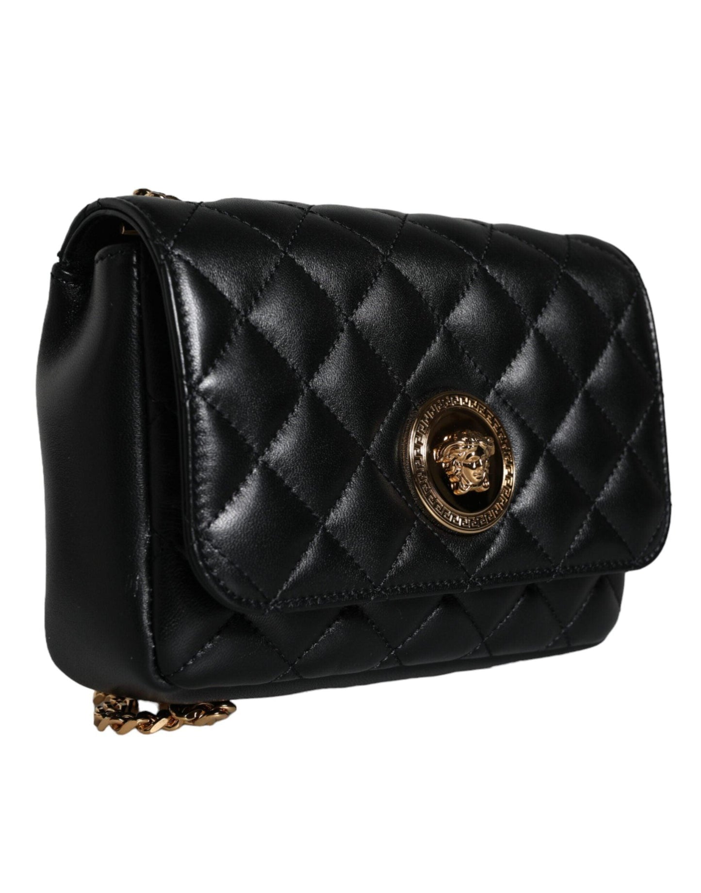 Versace Black Quilted Lambskin Leather Crossbody Shoulder Bag - Arichezz.store