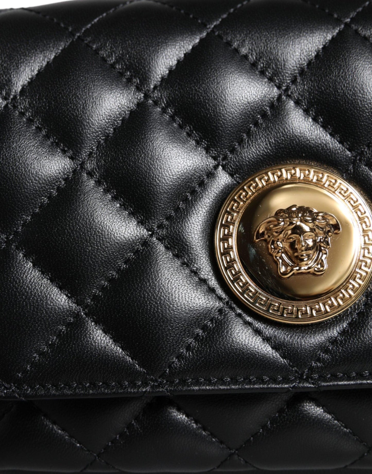 Versace Black Quilted Lambskin Leather Crossbody Shoulder Bag - Arichezz.store