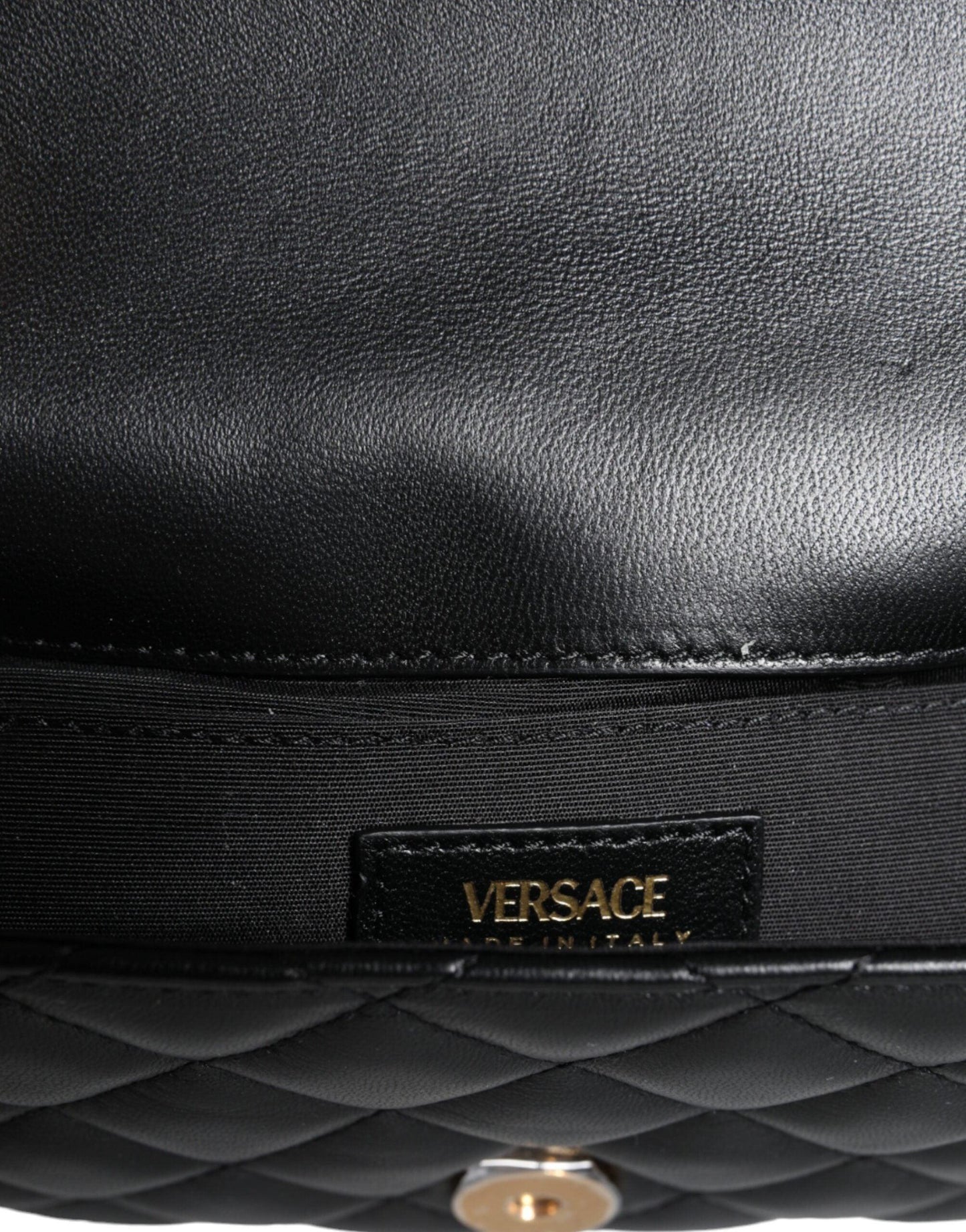 Versace Black Quilted Lambskin Leather Crossbody Shoulder Bag - Arichezz.store