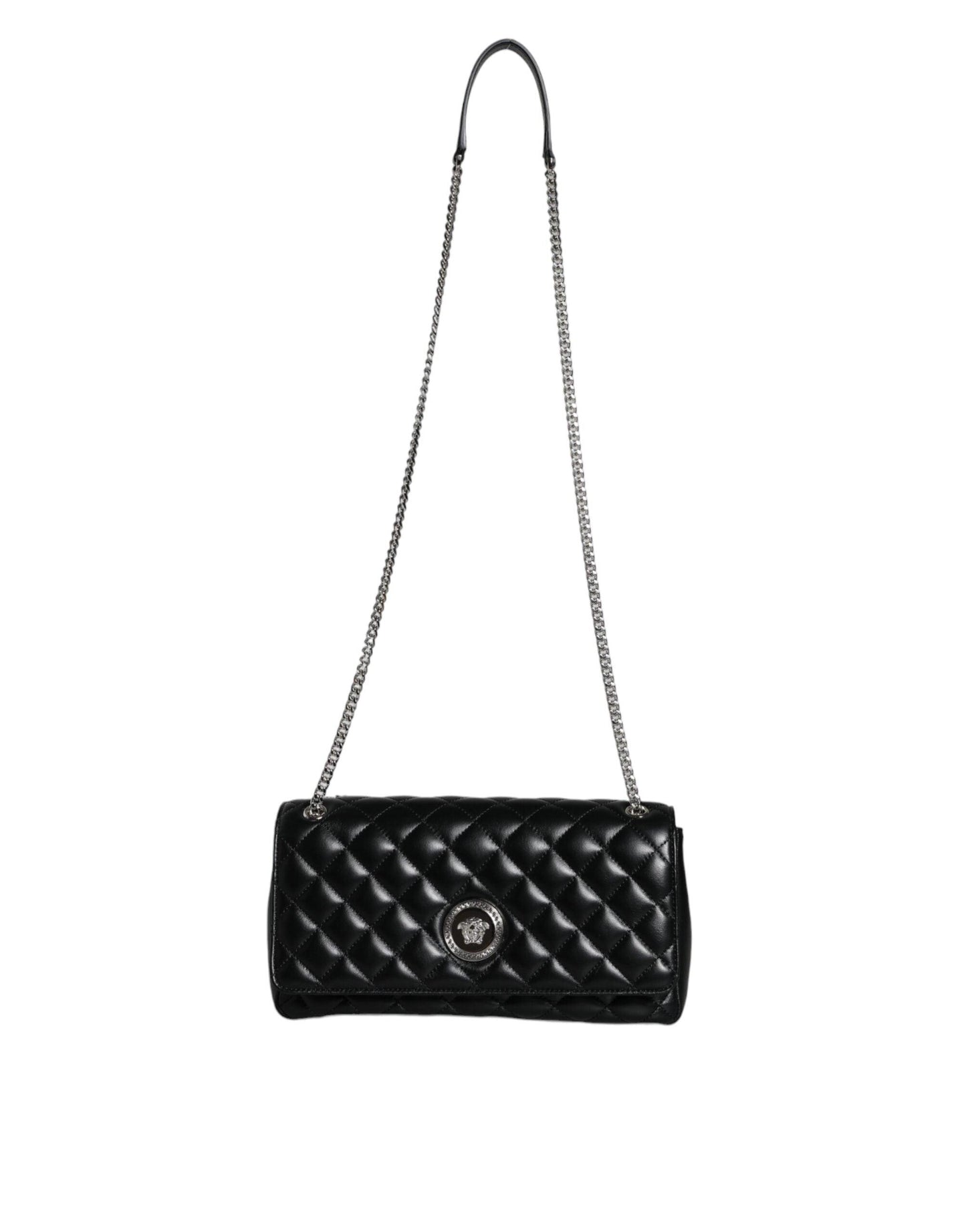 Versace Black Quilted Lambskin Leather Crossbody Shoulder Bag - Arichezz.store