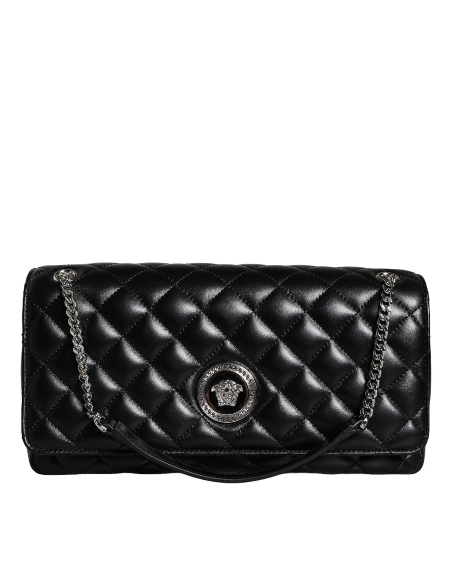 Versace Black Quilted Lambskin Leather Crossbody Shoulder Bag - Arichezz.store