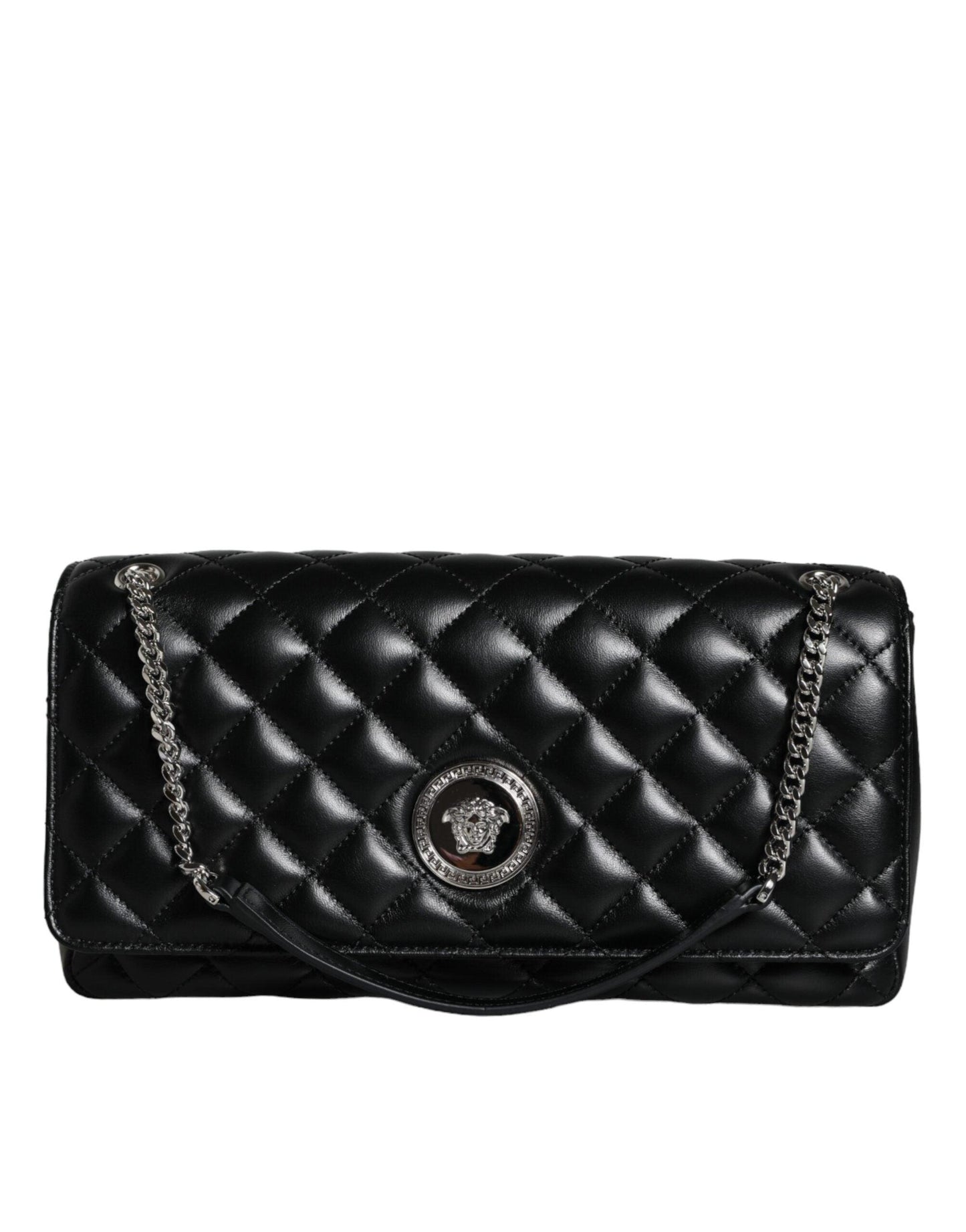 Versace Black Quilted Lambskin Leather Crossbody Shoulder Bag - Arichezz.store