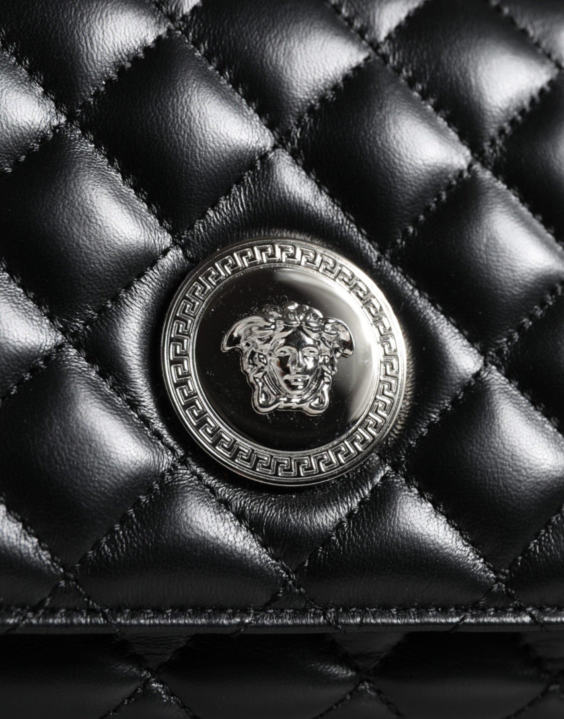 Versace Black Quilted Lambskin Leather Crossbody Shoulder Bag - Arichezz.store