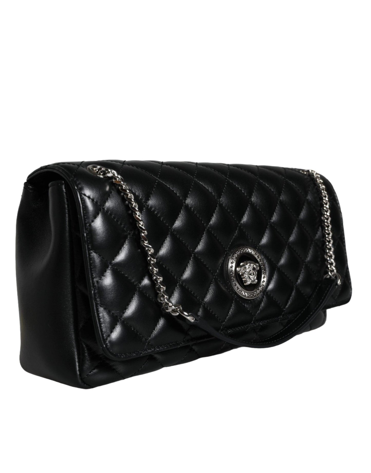 Versace Black Quilted Lambskin Leather Crossbody Shoulder Bag - Arichezz.store