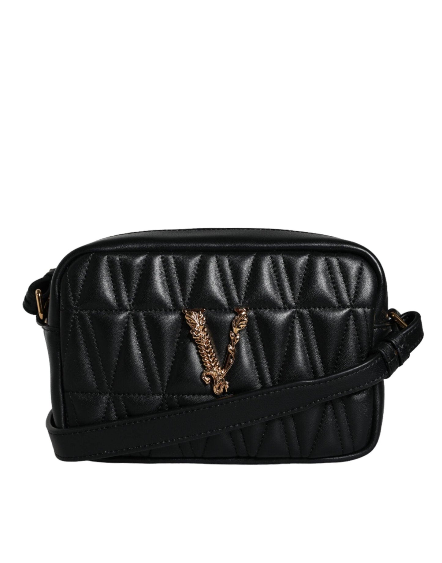 Versace Black Quilted Lamb Leather Camera Case Shoulder Bag - Arichezz.store