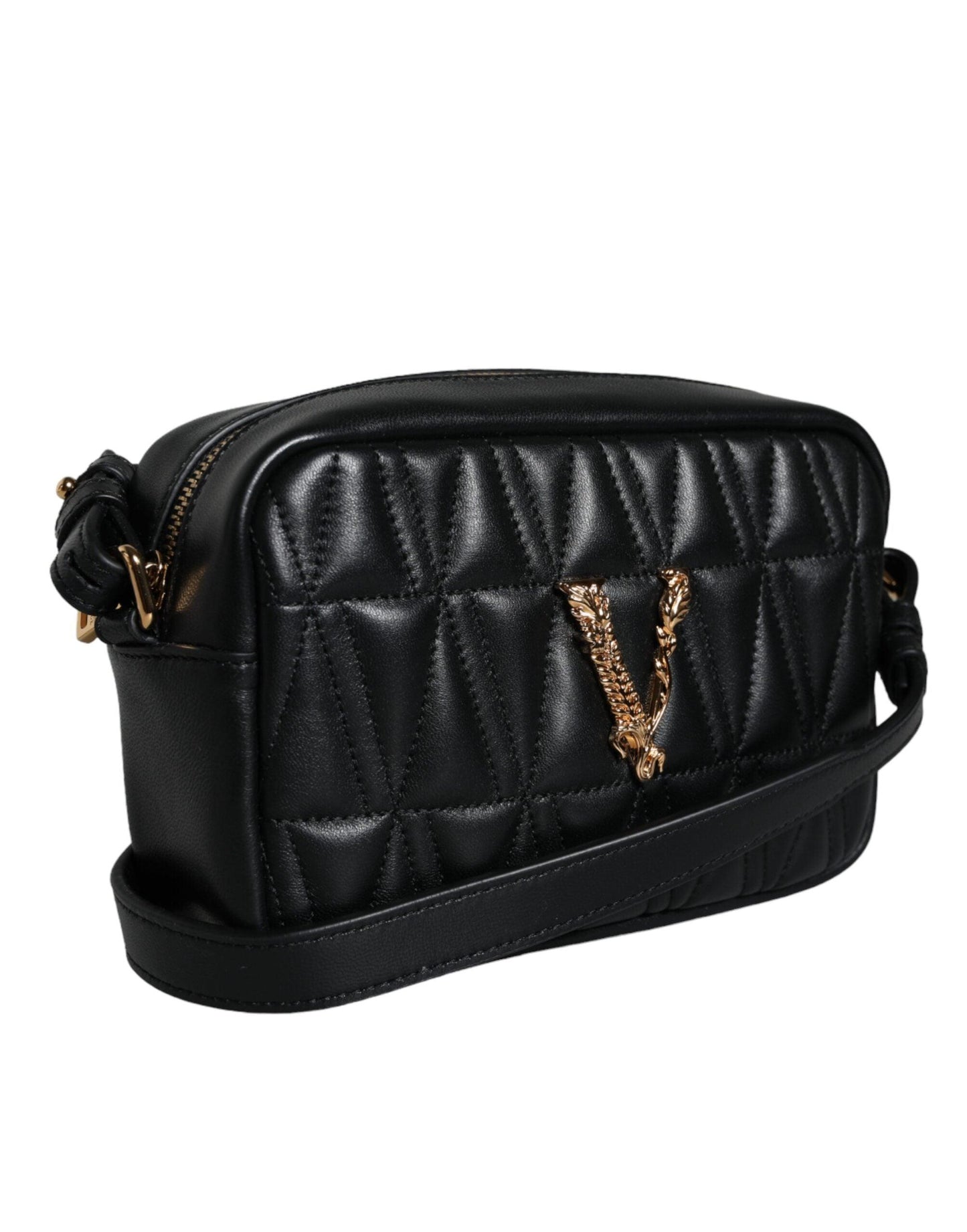 Versace Black Quilted Lamb Leather Camera Case Shoulder Bag - Arichezz.store