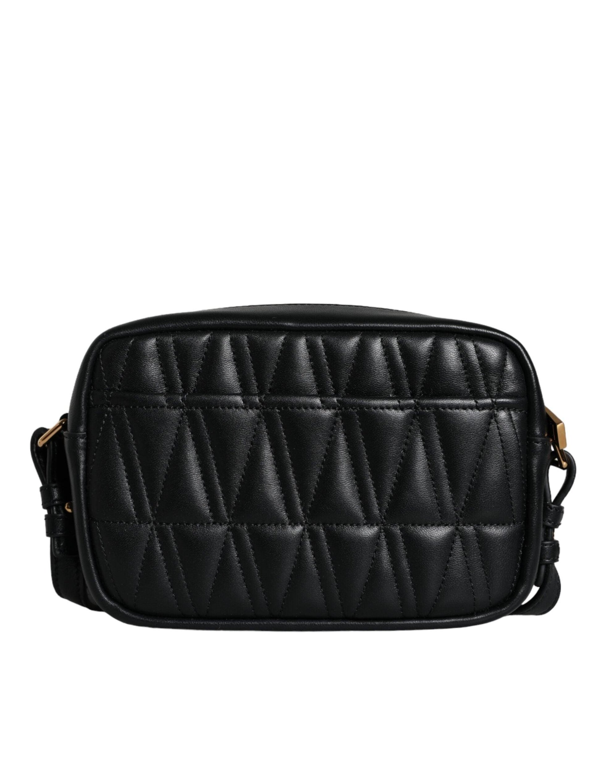 Versace Black Quilted Lamb Leather Camera Case Shoulder Bag - Arichezz.store