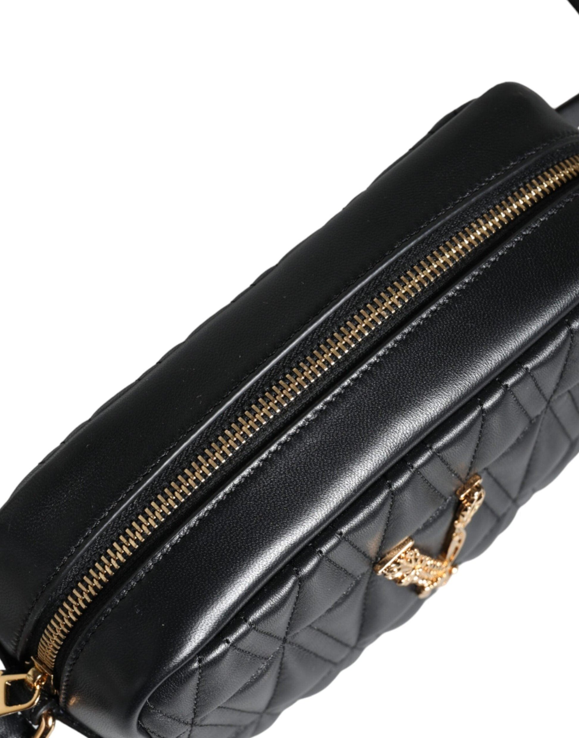 Versace Black Quilted Lamb Leather Camera Case Shoulder Bag - Arichezz.store