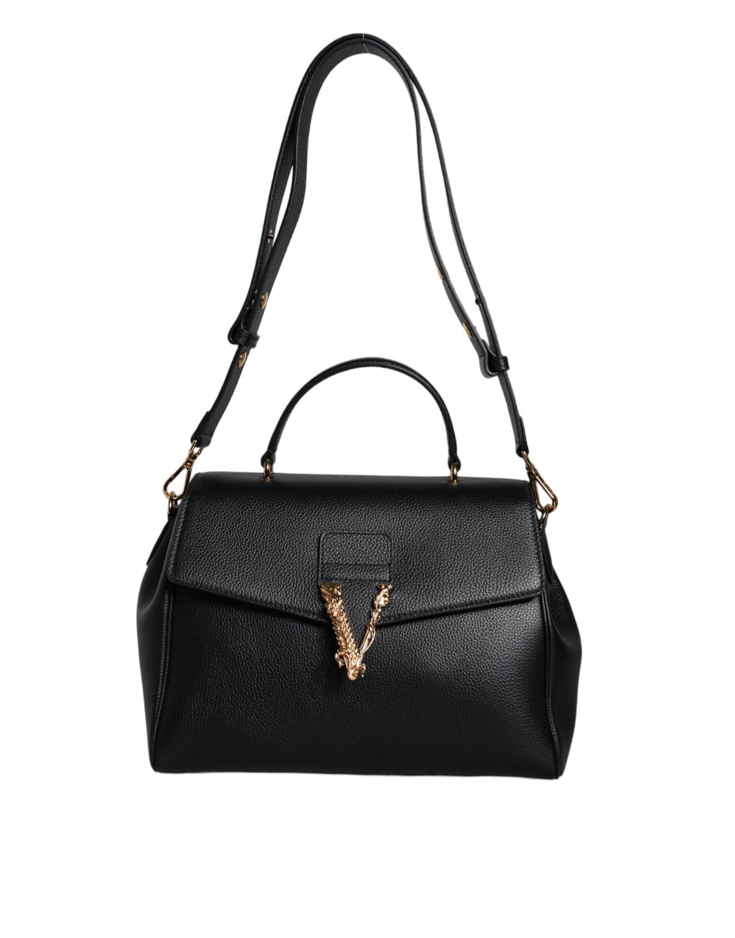 Versace Black Top Handle Grainy Calfskin Leather Crossbody Bag - Arichezz.store