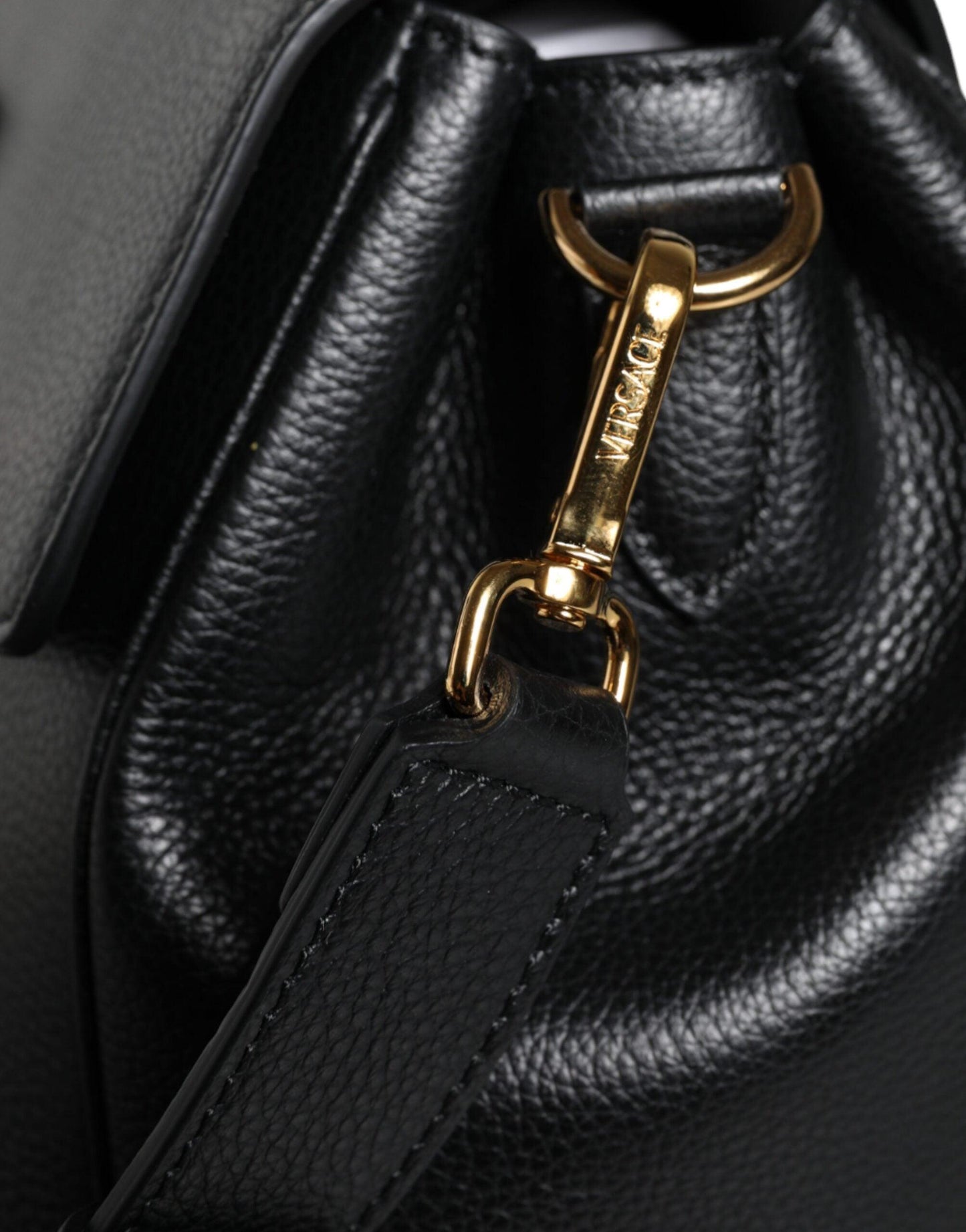 Versace Black Top Handle Grainy Calfskin Leather Crossbody Bag - Arichezz.store