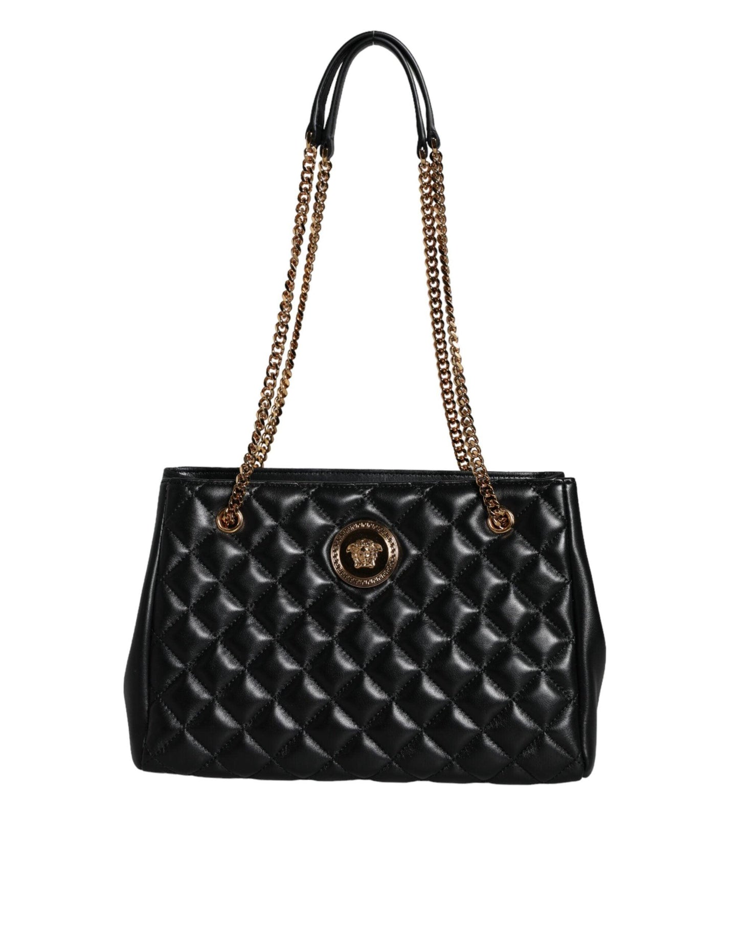 Versace Black Quilted Nappa Leather Shoulder Chain Strap Bag - Arichezz.store