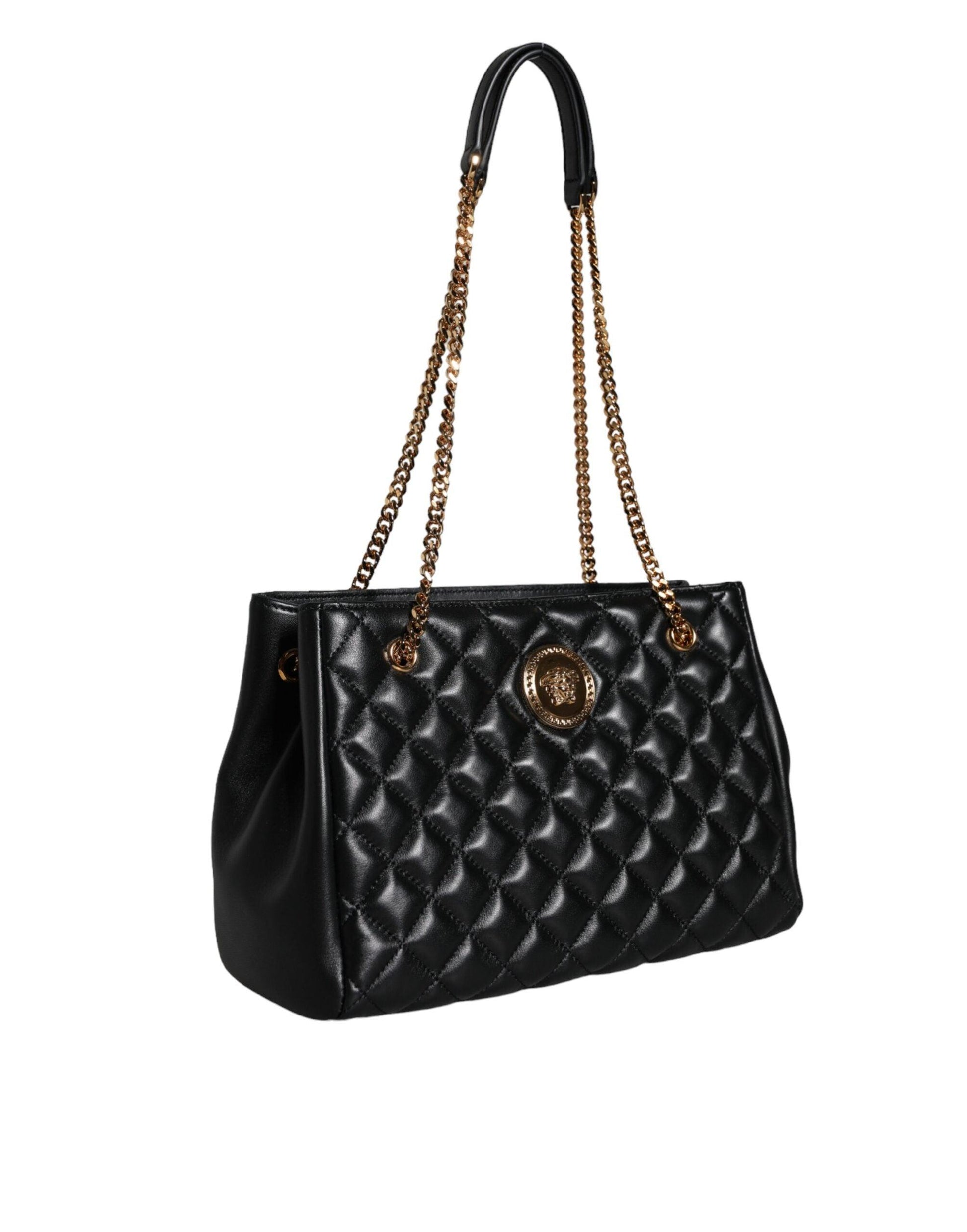 Versace Black Quilted Nappa Leather Shoulder Chain Strap Bag - Arichezz.store