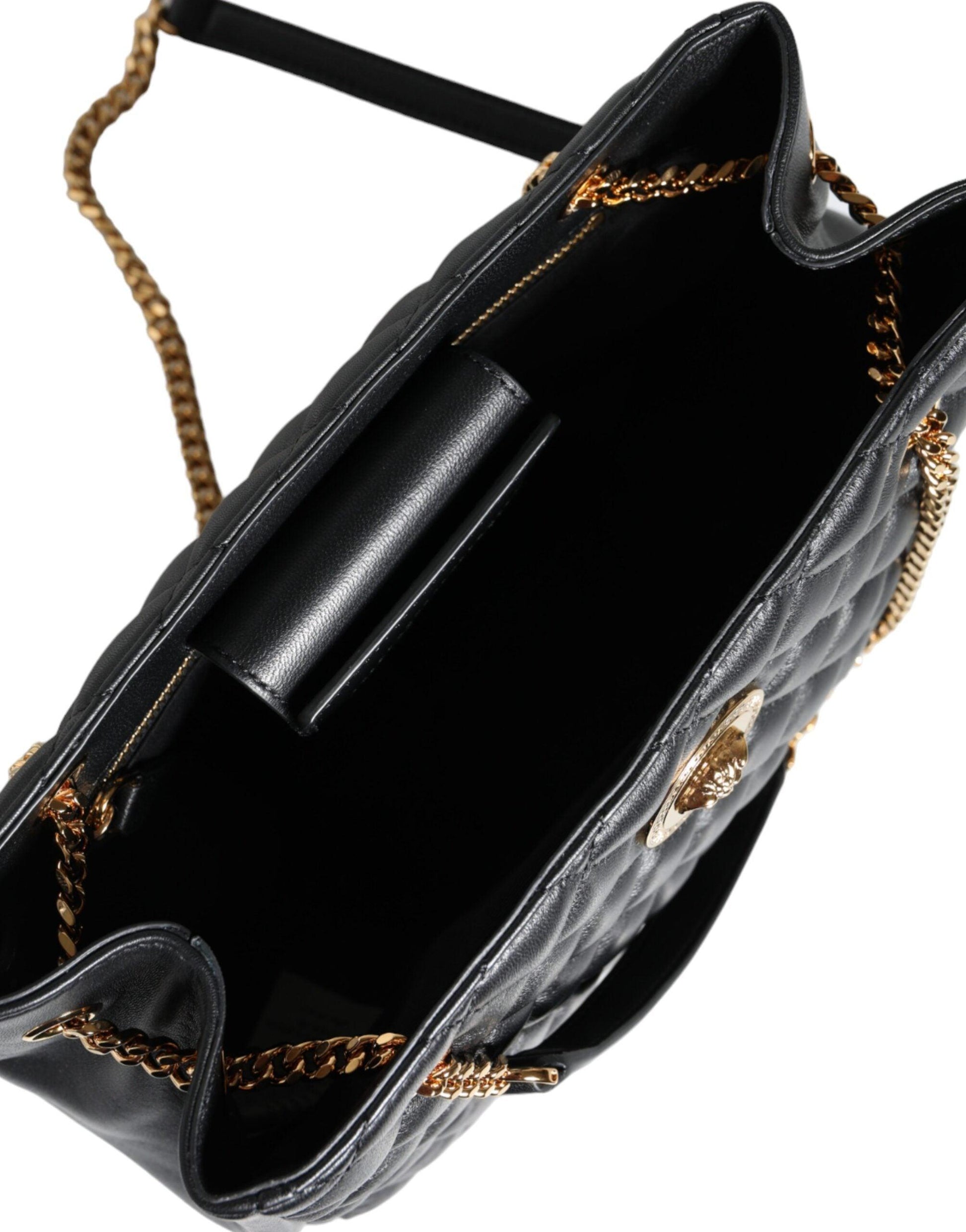 Versace Black Quilted Nappa Leather Shoulder Chain Strap Bag - Arichezz.store