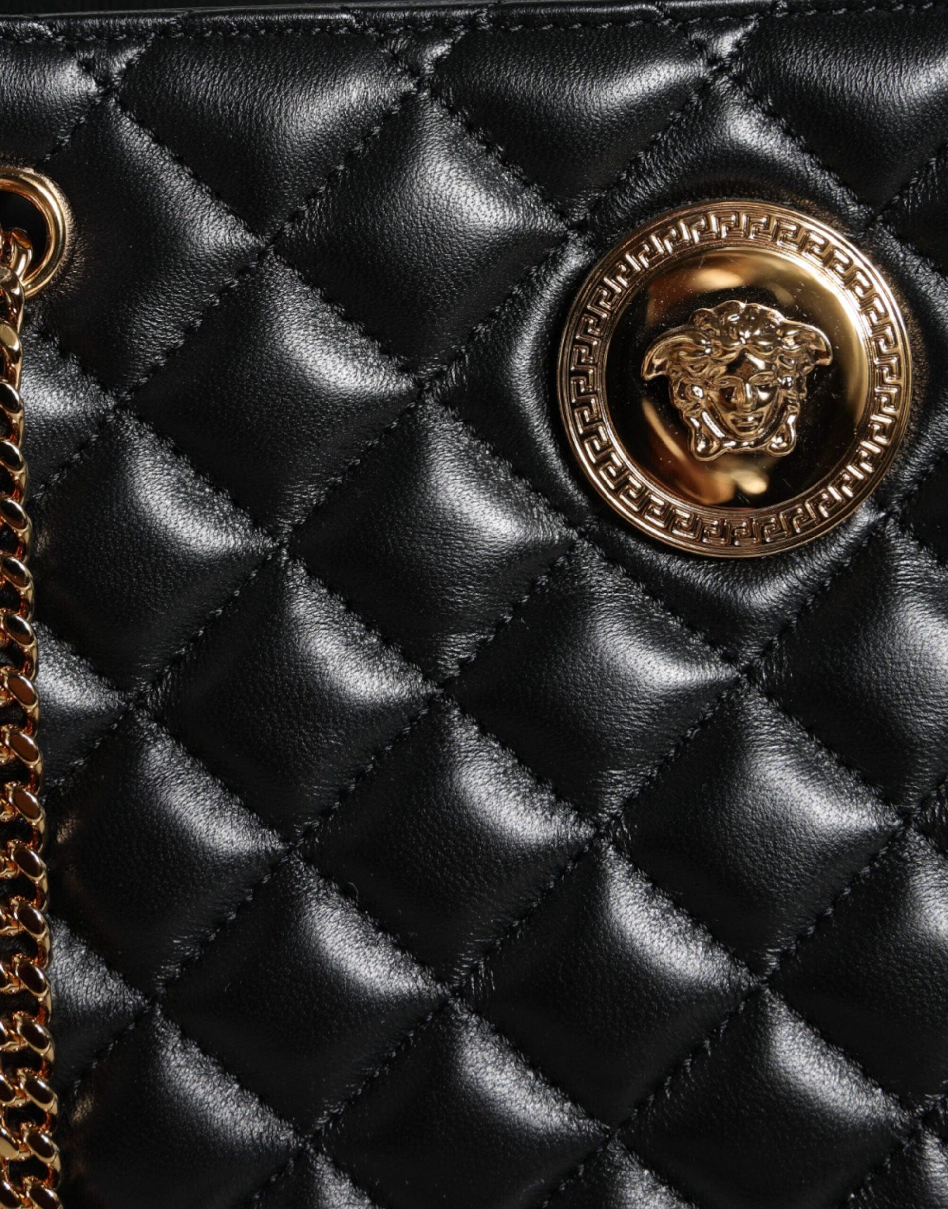 Versace Black Quilted Nappa Leather Shoulder Chain Strap Bag - Arichezz.store