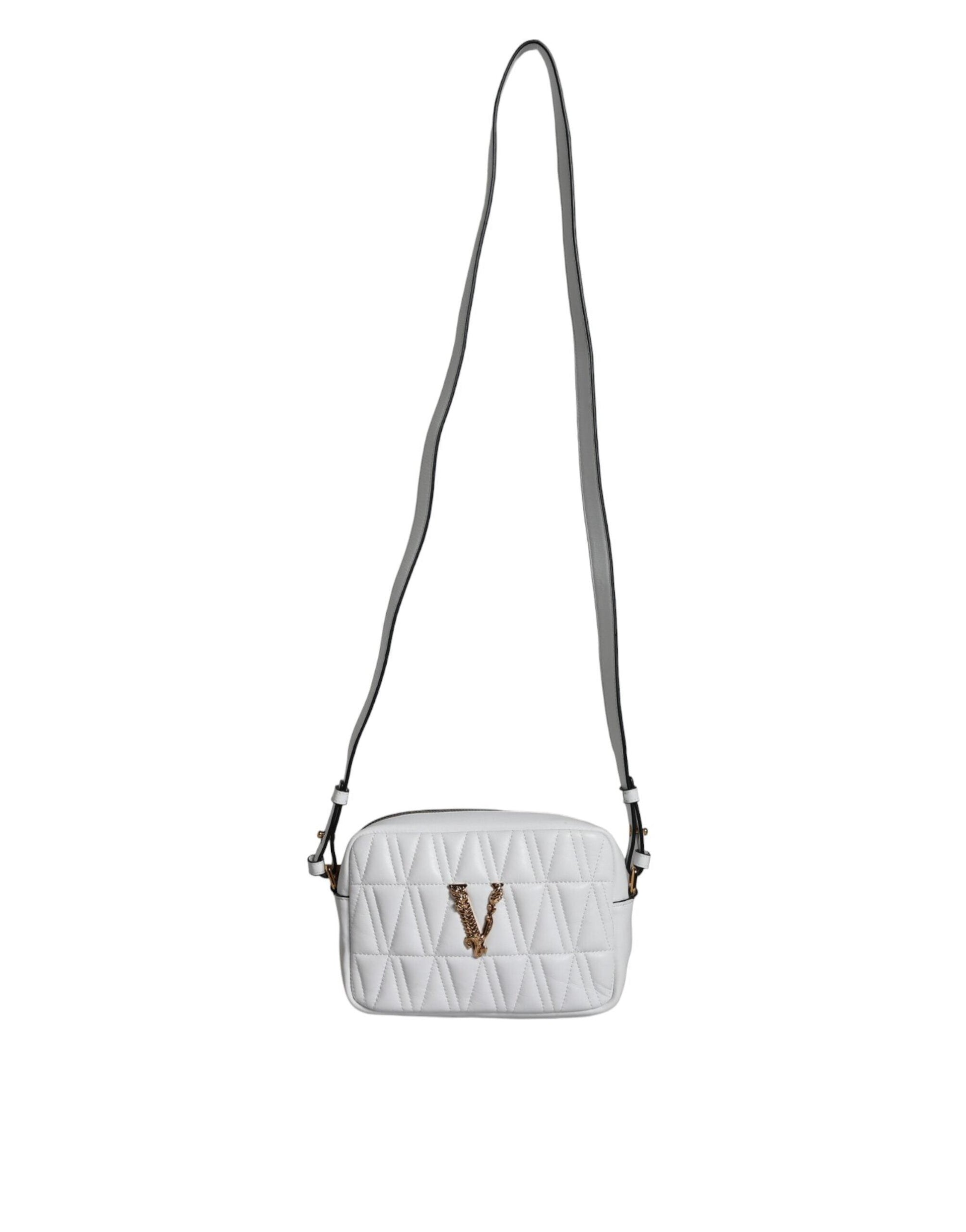 Versace White Quilted Nappa Leather Crossbody Shoulder Bag - Arichezz.store