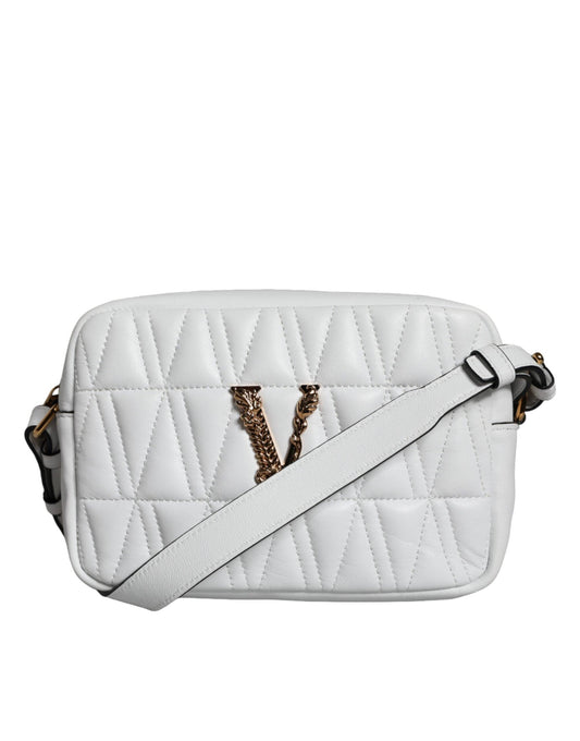 Versace White Quilted Nappa Leather Crossbody Shoulder Bag - Arichezz.store