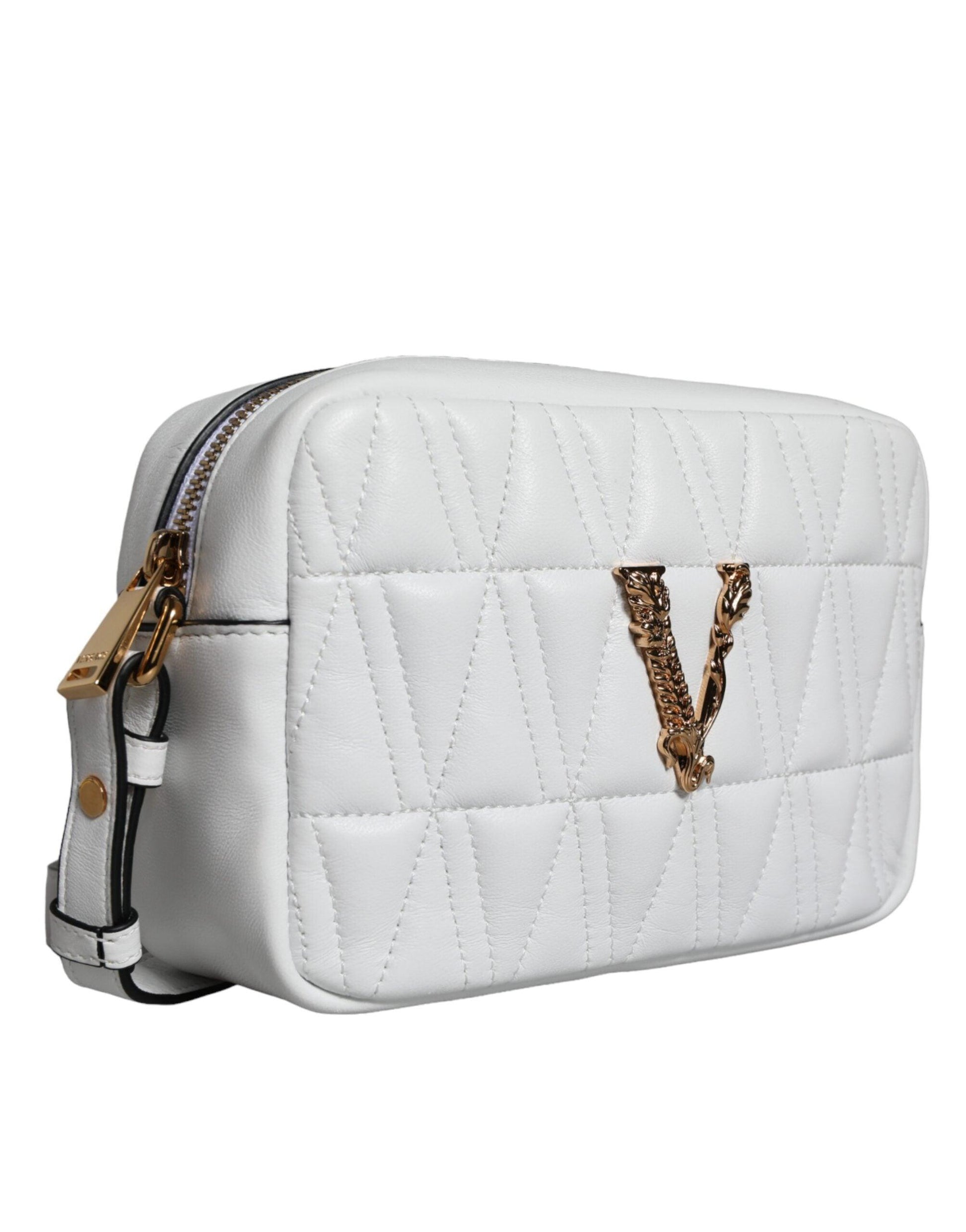 Versace White Quilted Nappa Leather Crossbody Shoulder Bag - Arichezz.store