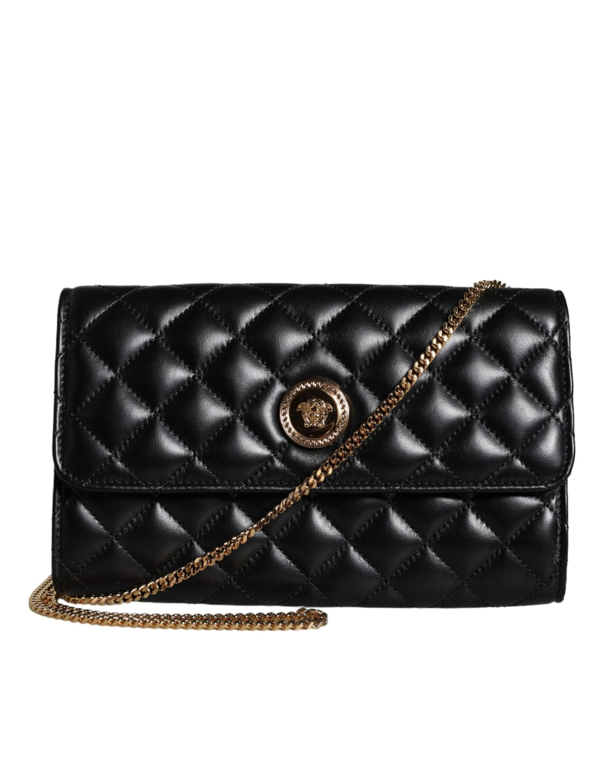 Versace Black Quilted Nappa Leather Crossbody Shoulder Bag - Arichezz.store