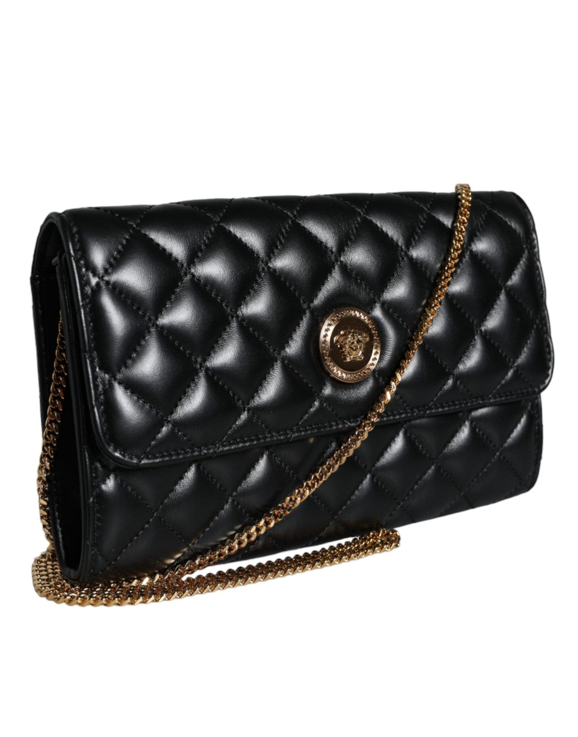 Versace Black Quilted Nappa Leather Crossbody Shoulder Bag - Arichezz.store