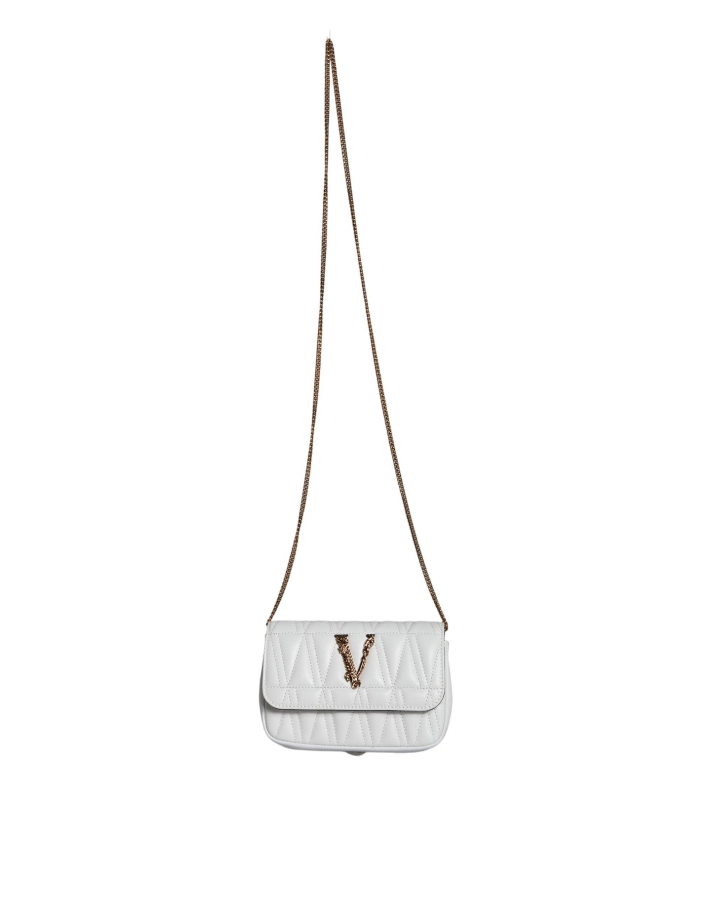 Versace White Quilted Nappa Leather Crossbody Shoulder Bag - Arichezz.store