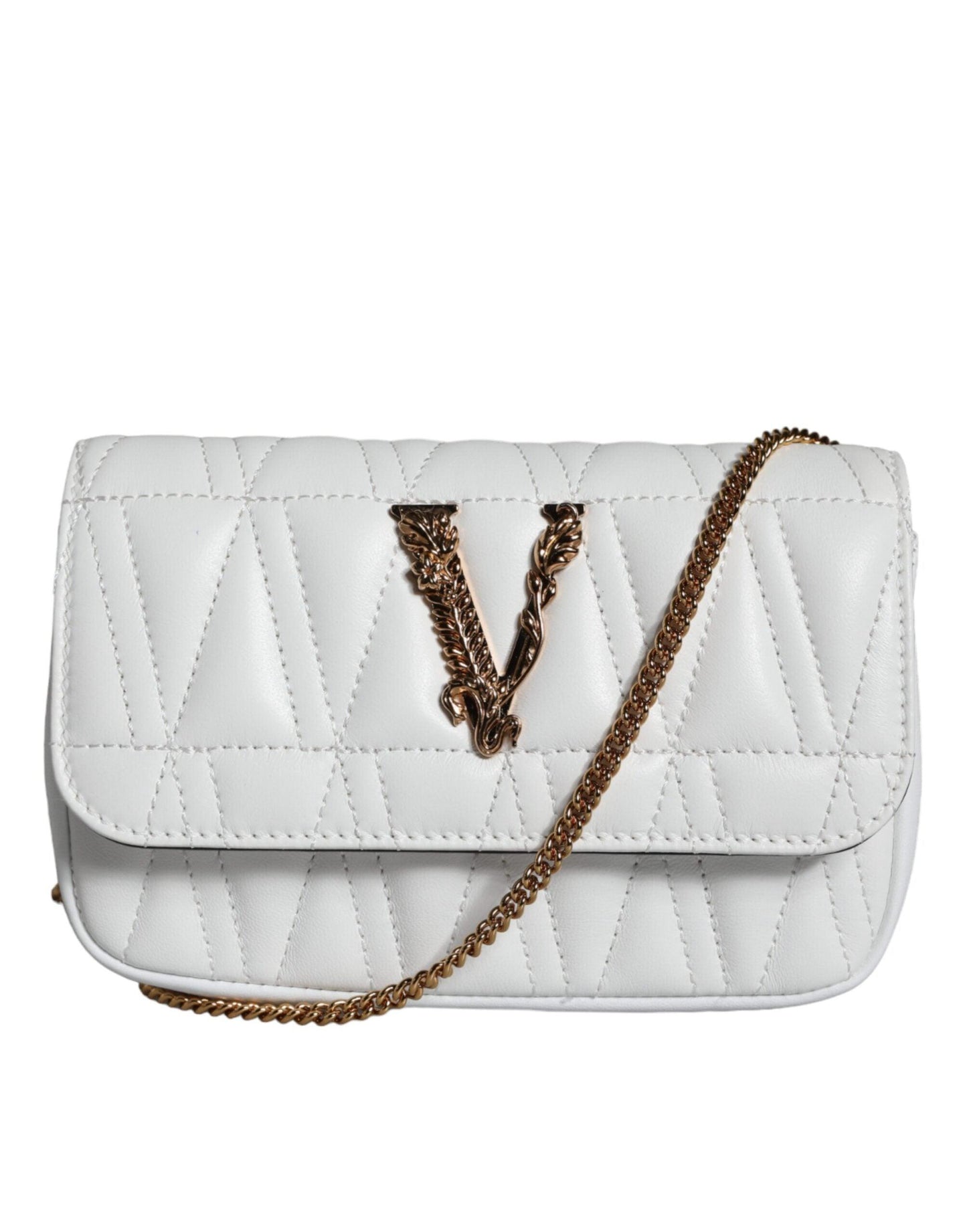 Versace White Quilted Nappa Leather Crossbody Shoulder Bag - Arichezz.store