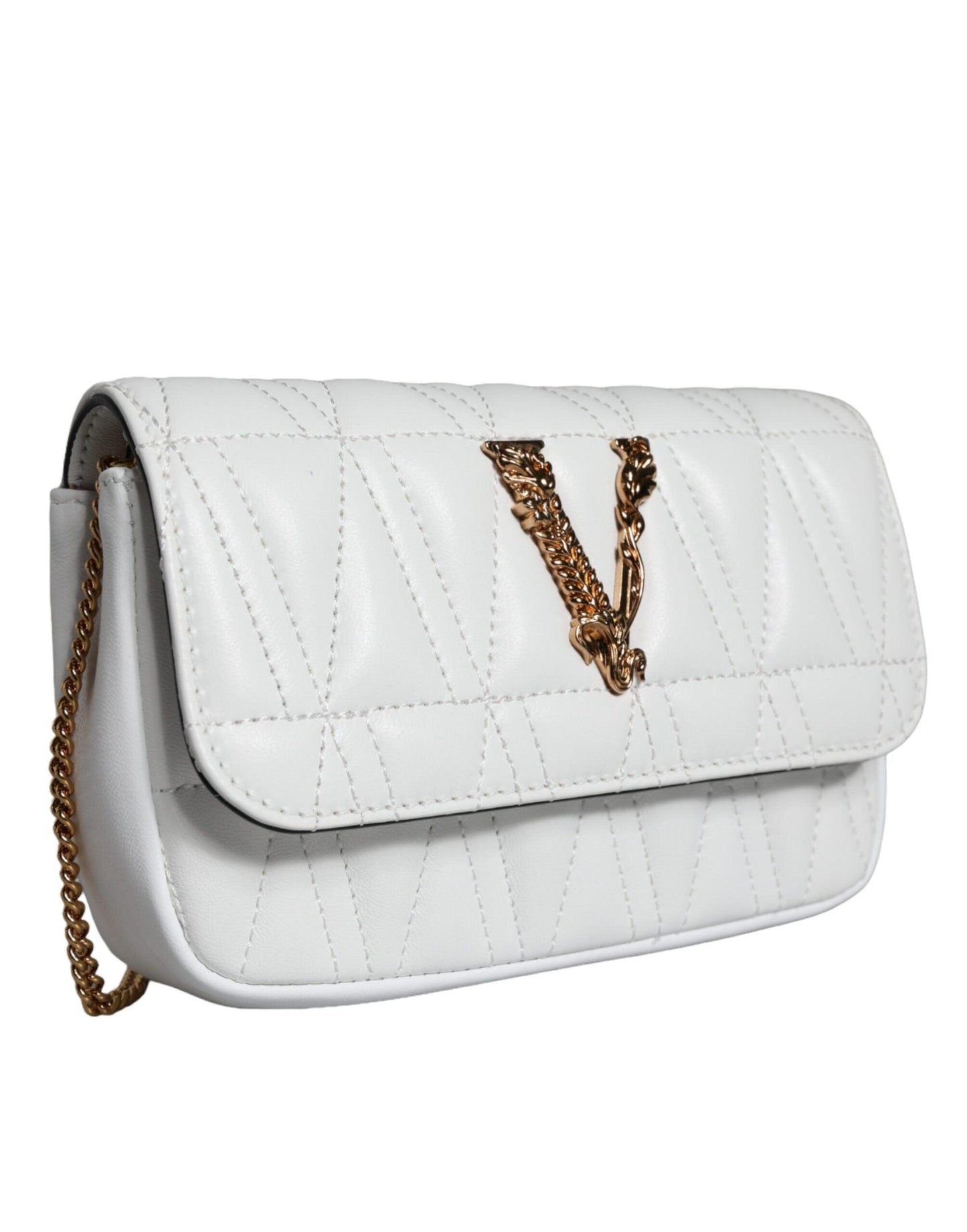 Versace White Quilted Nappa Leather Crossbody Shoulder Bag - Arichezz.store