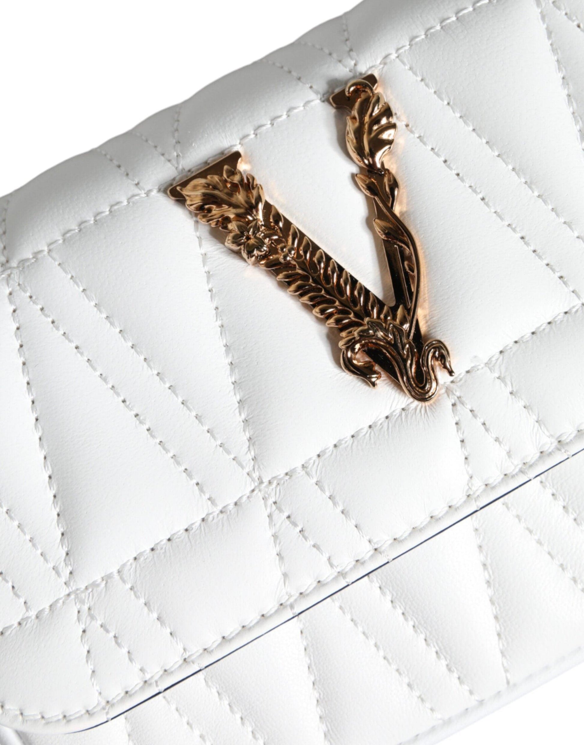 Versace White Quilted Nappa Leather Crossbody Shoulder Bag - Arichezz.store