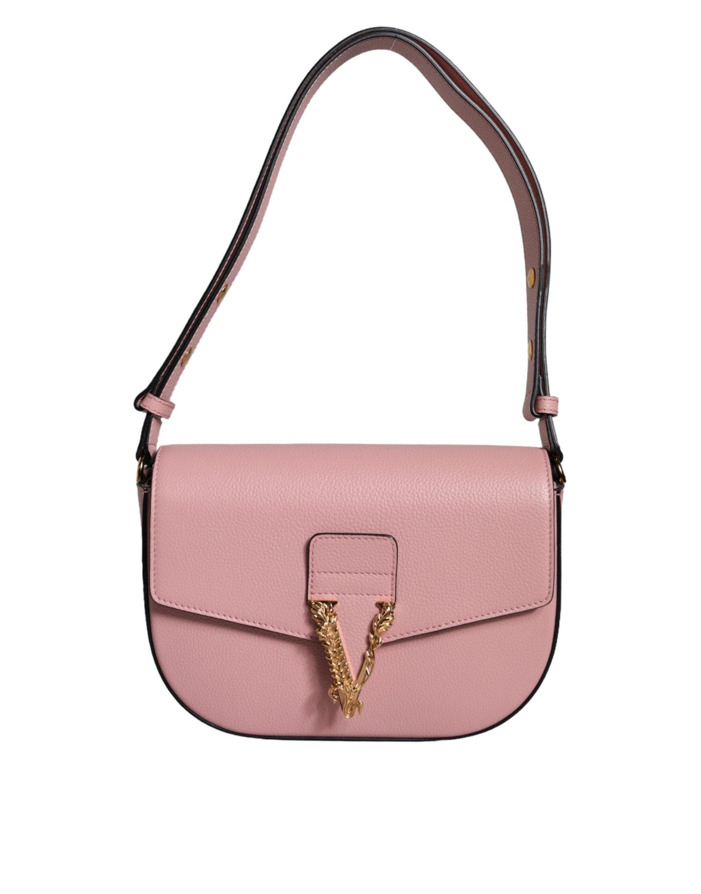 Versace Pink Grainy Calf Leather Logo Crossbody Shoulder Bag - Arichezz.store