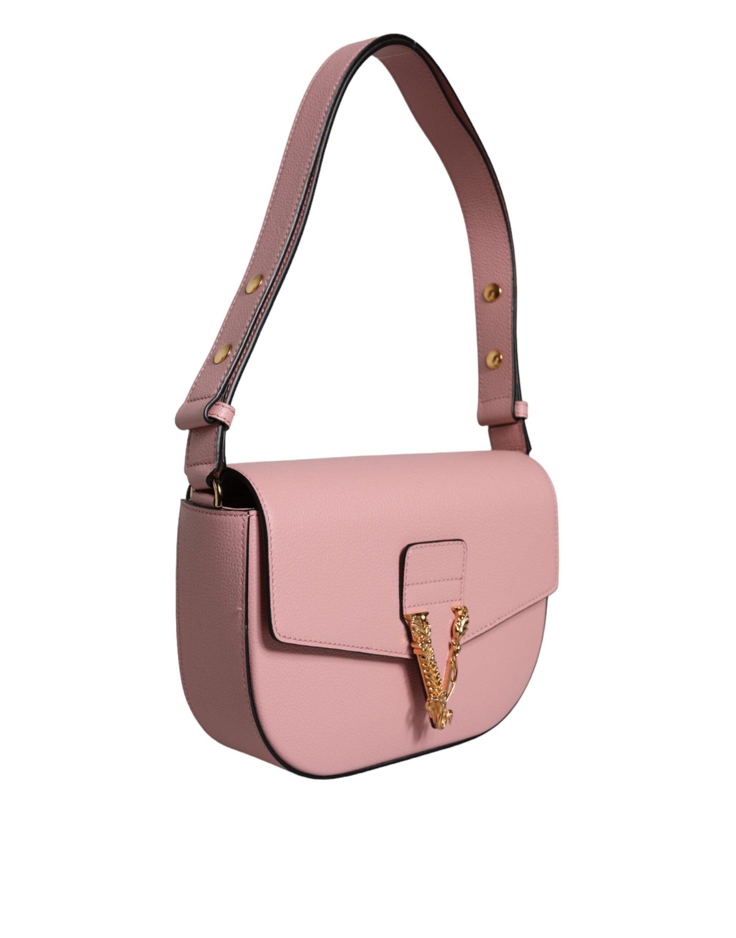 Versace Pink Grainy Calf Leather Logo Crossbody Shoulder Bag - Arichezz.store