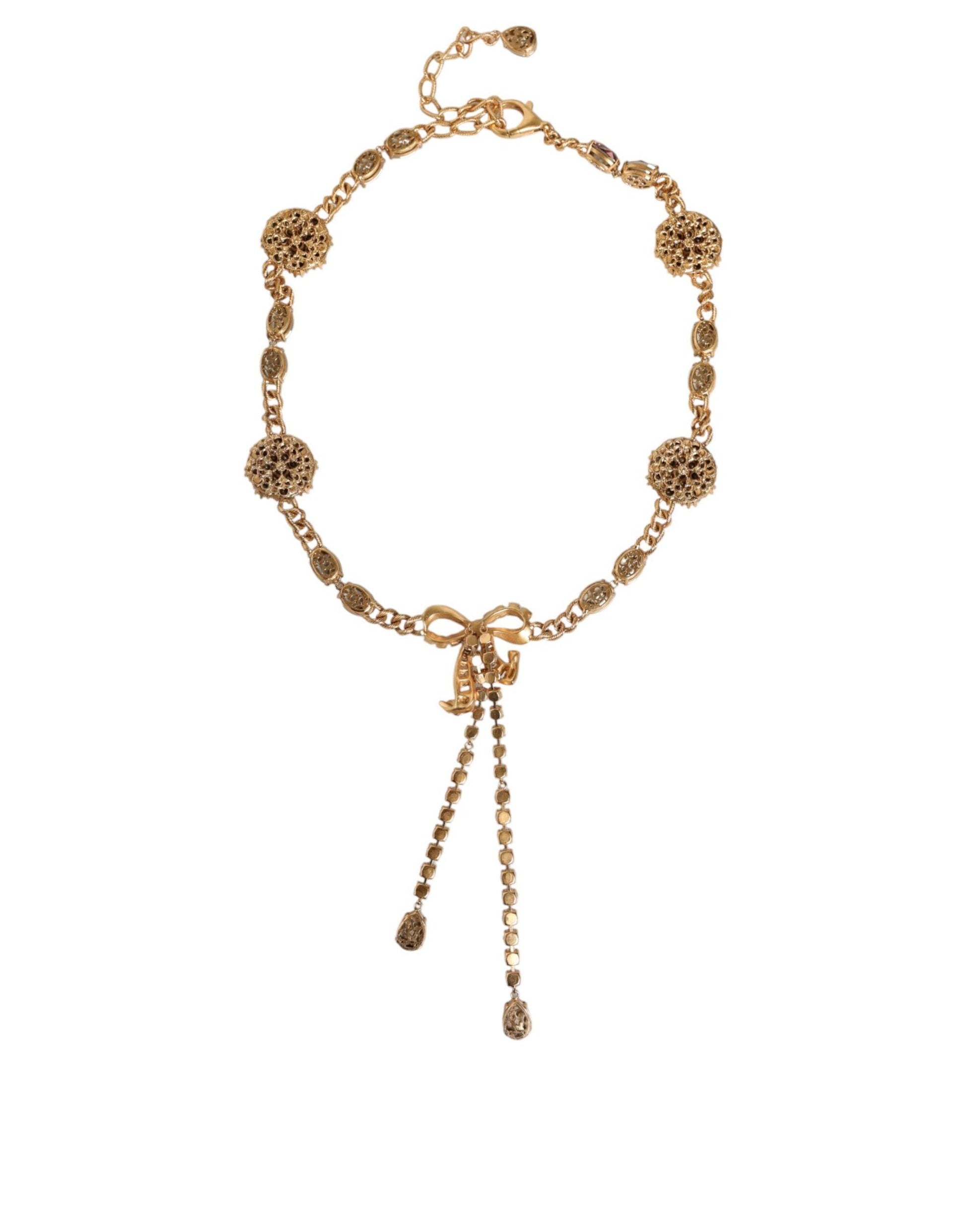 Dolce & Gabbana Gold Tone Brass Crystal Embellished Waist Chain Belt - Arichezz.store