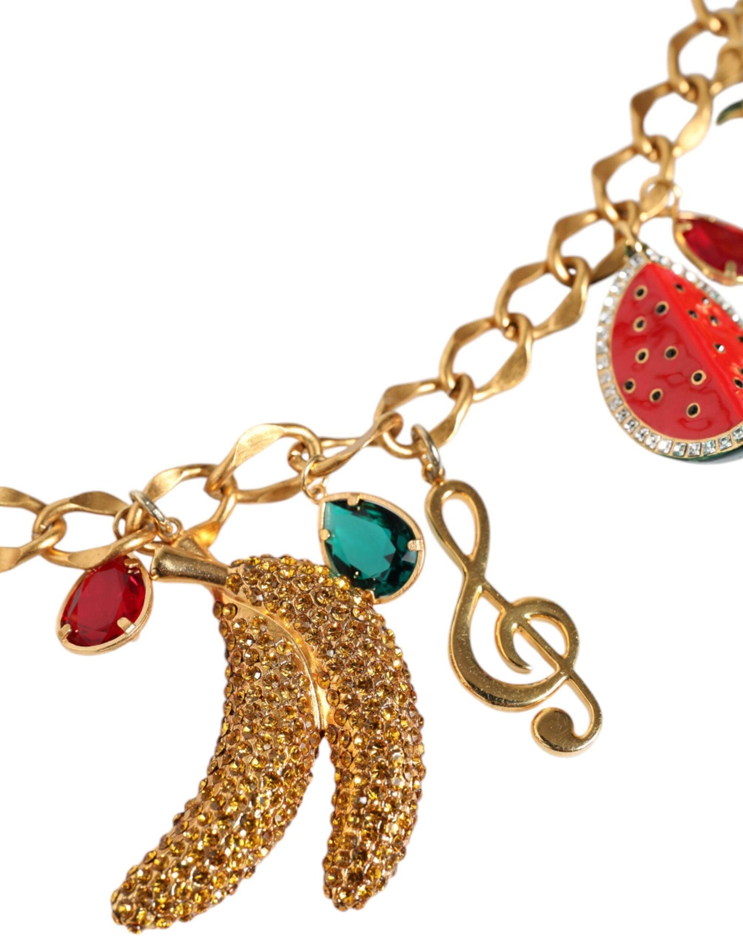 Dolce & Gabbana Gold Tone Brass Fruity Crystal Embellished Waist Chain Belt - Arichezz.store