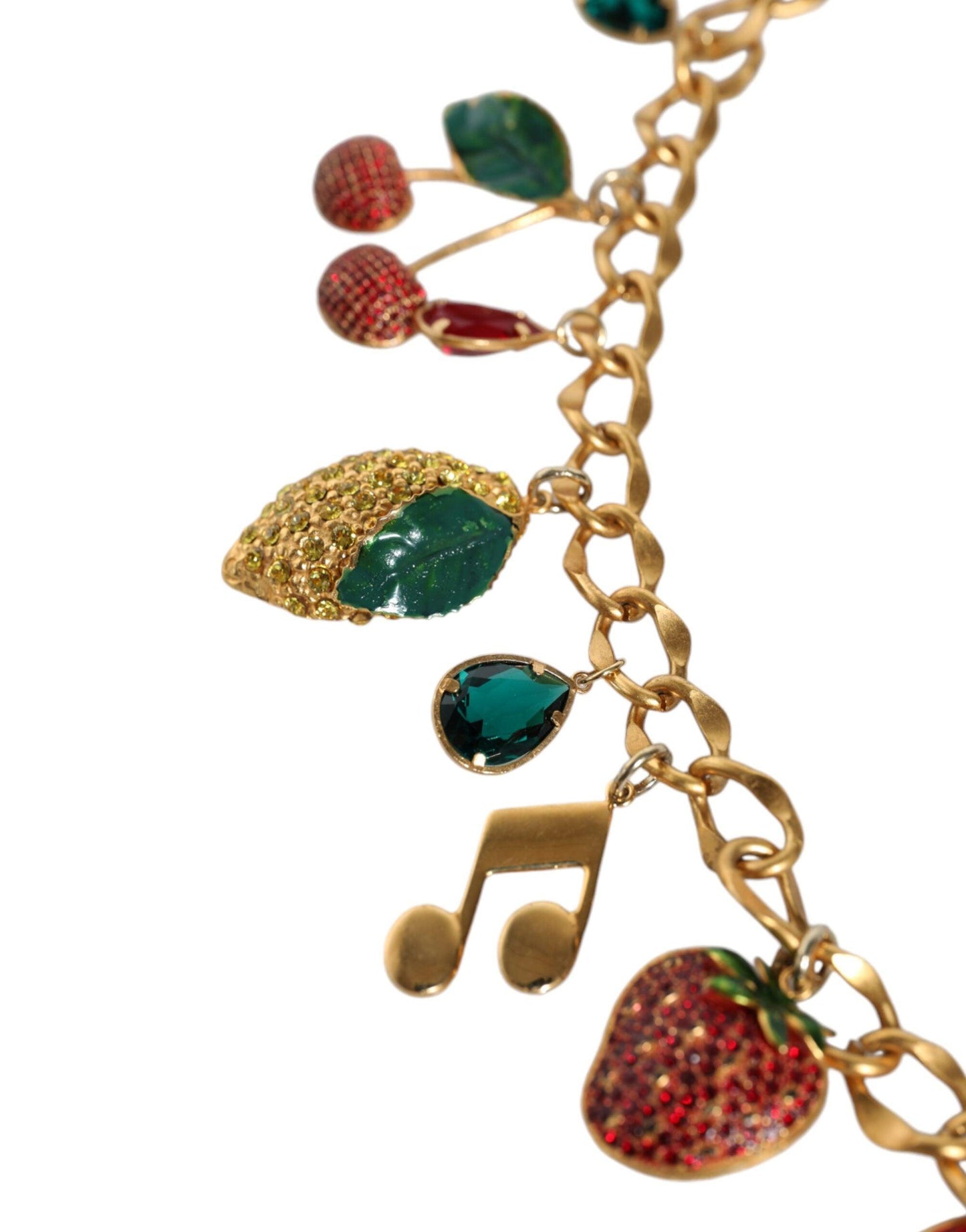 Dolce & Gabbana Gold Tone Brass Fruity Crystal Embellished Waist Chain Belt - Arichezz.store