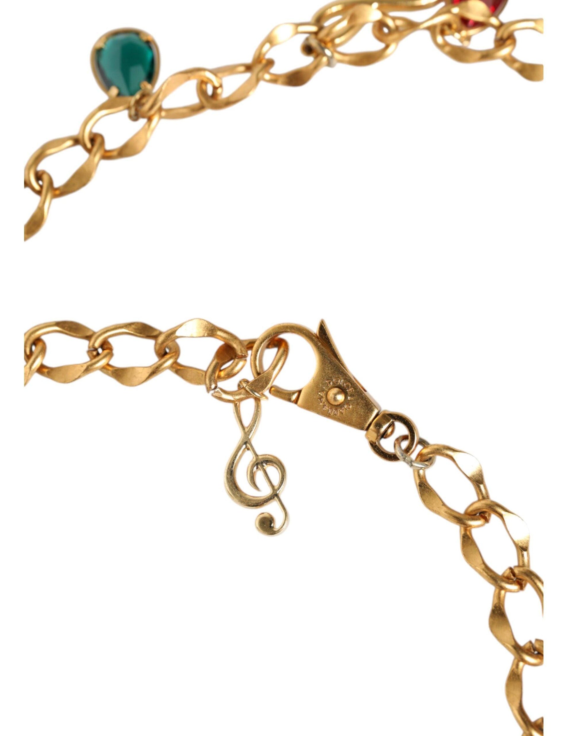 Dolce & Gabbana Gold Tone Brass Fruity Crystal Embellished Waist Chain Belt - Arichezz.store