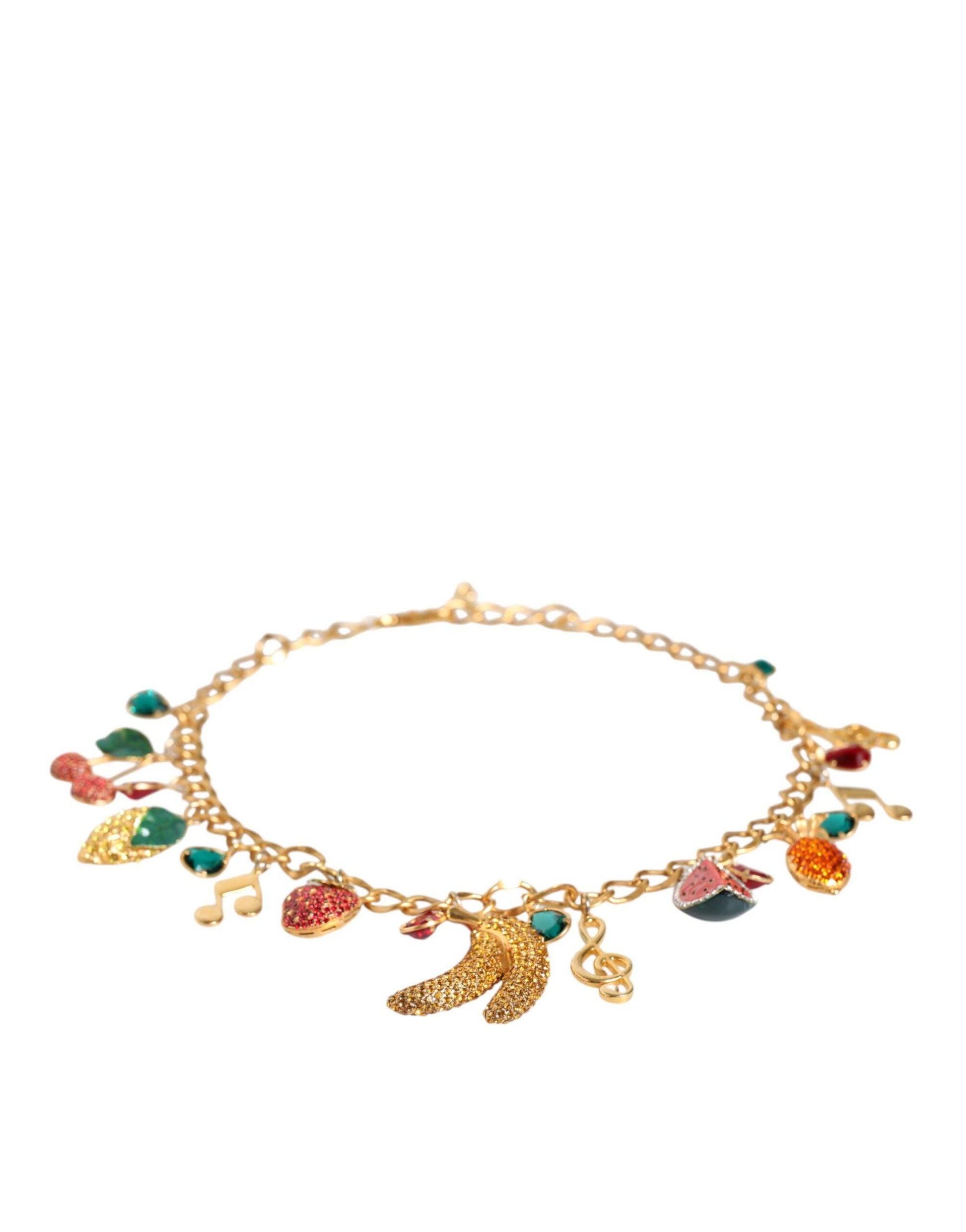 Dolce & Gabbana Gold Tone Brass Fruity Crystal Embellished Waist Chain Belt - Arichezz.store