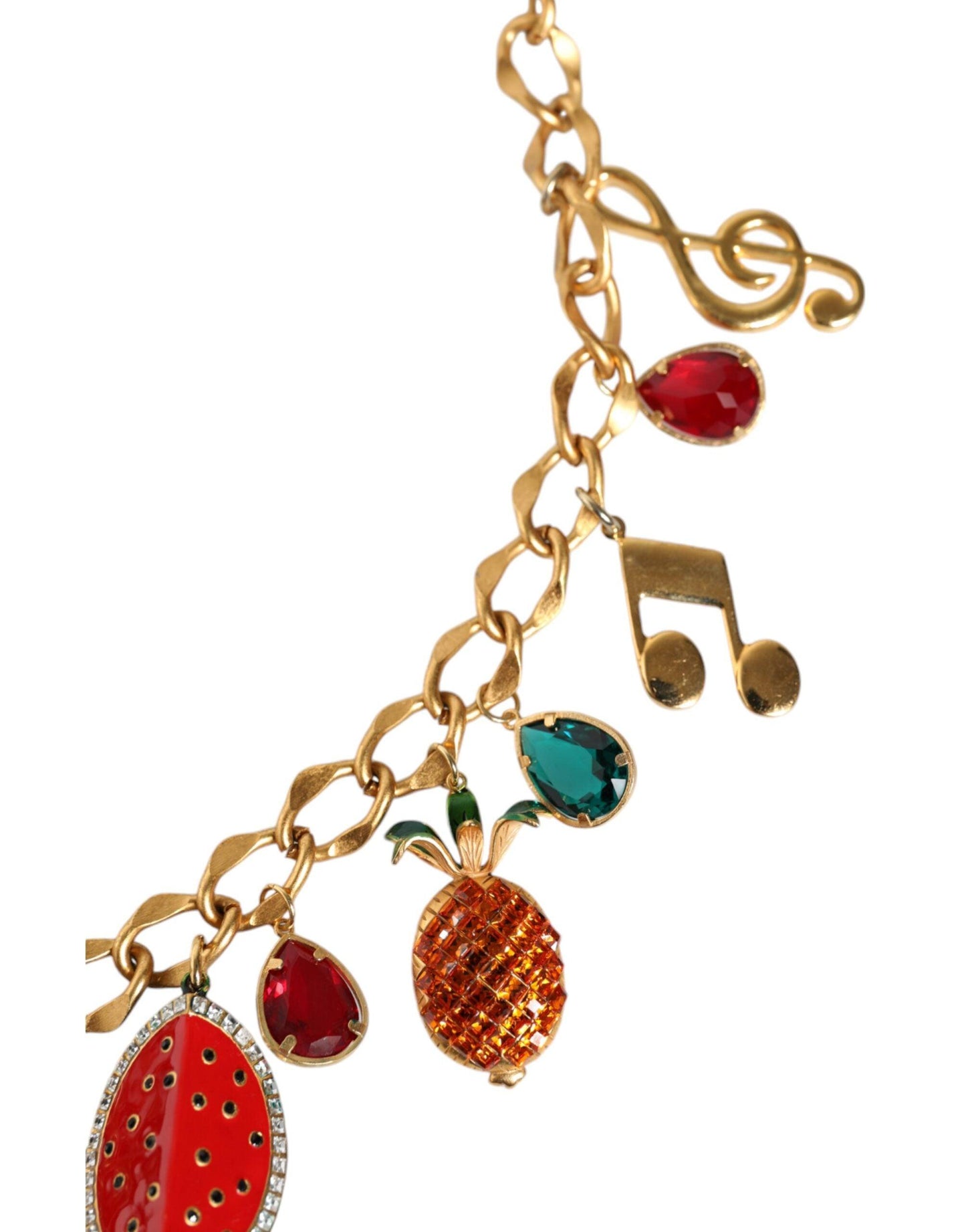 Dolce & Gabbana Gold Tone Brass Fruity Crystal Embellished Waist Chain Belt - Arichezz.store