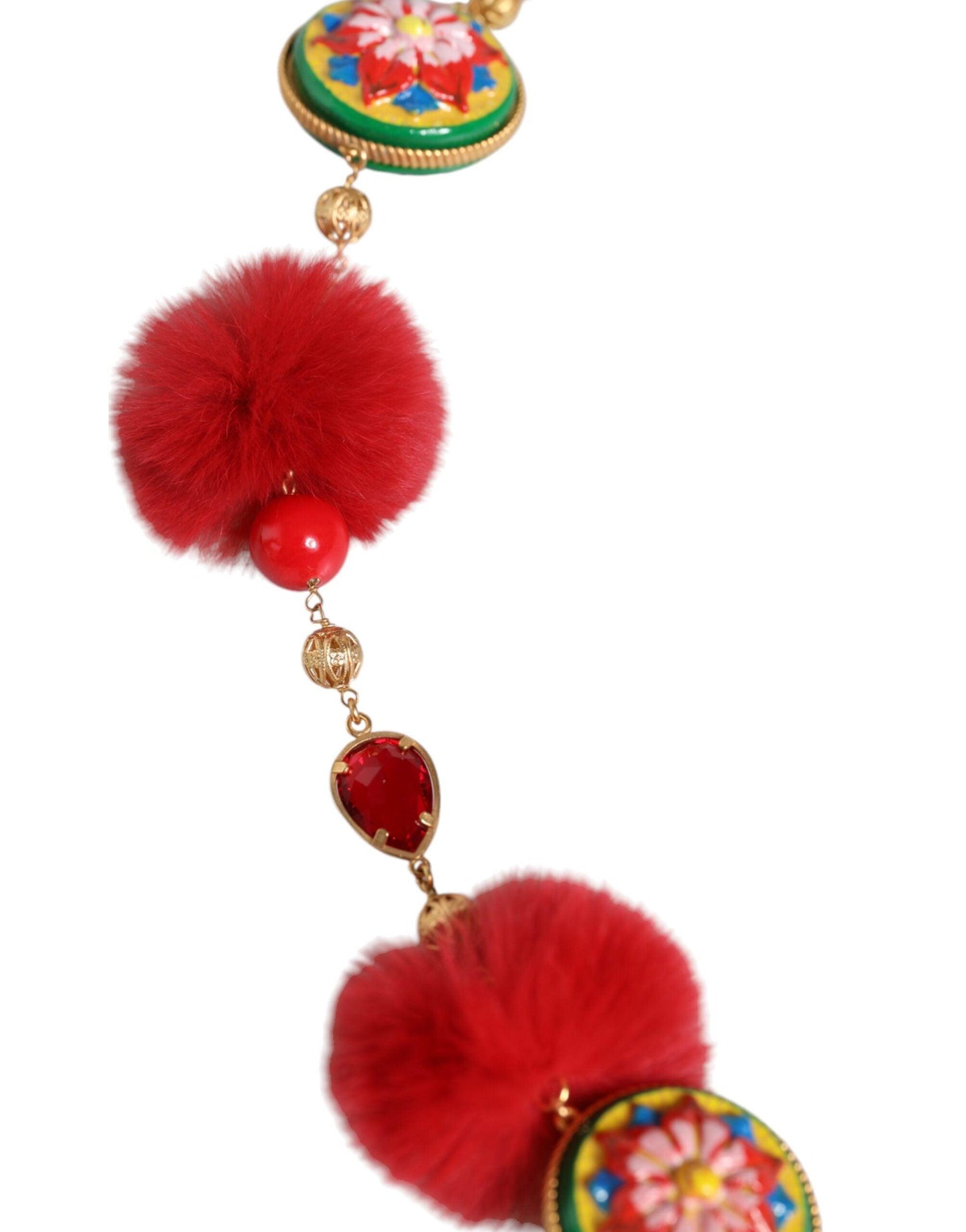 Dolce & Gabbana Gold Brass Red Fur Crystal Waist Torero Belt - Arichezz.store