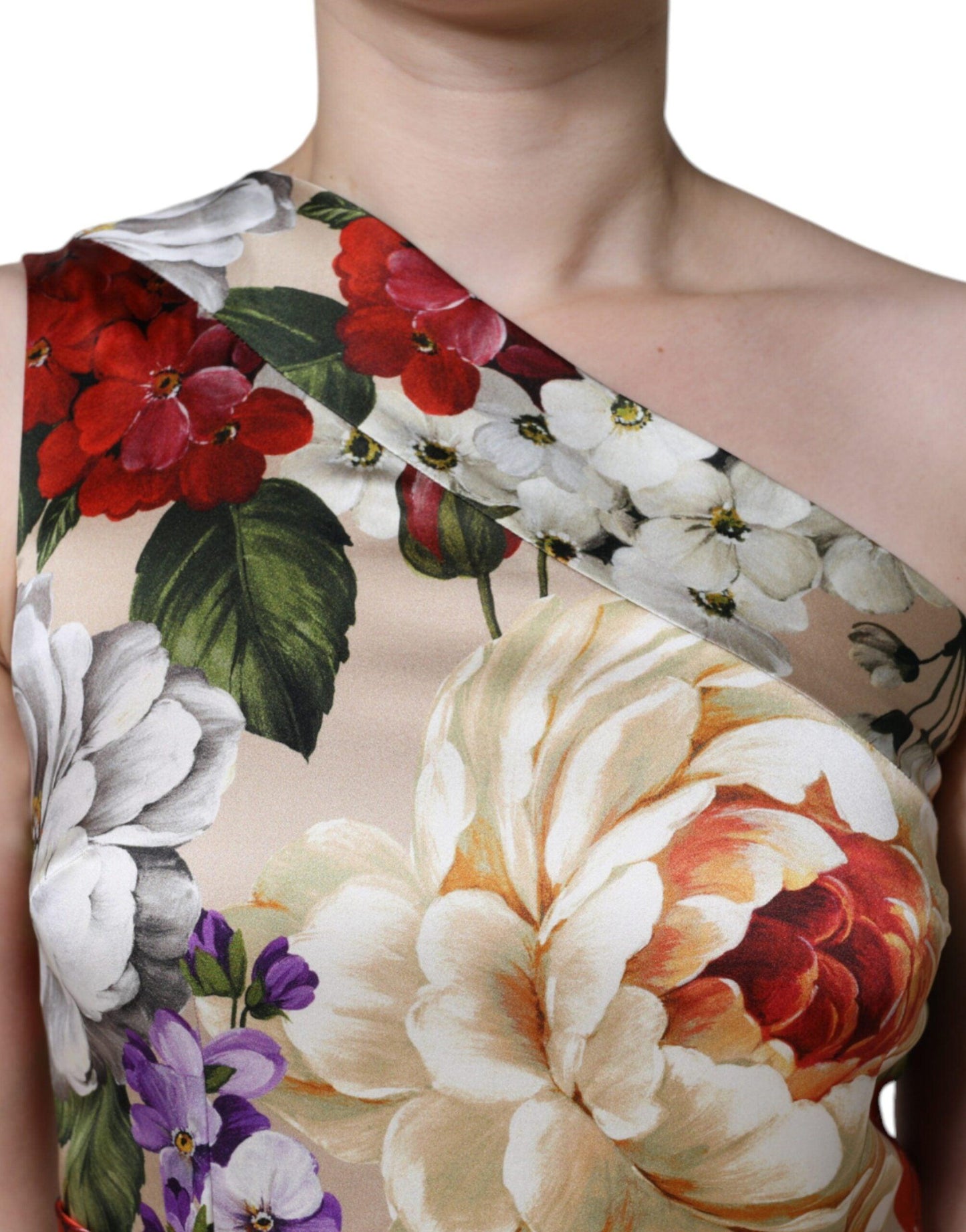 Dolce & Gabbana Multicolor Floral Silk Stretch One Shoulder Dress - Arichezz.store